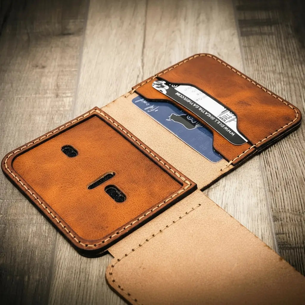 Minimalist leather badge wallet, view 13