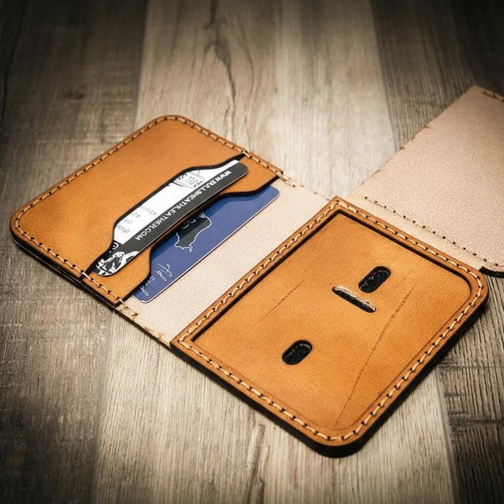 Minimalist leather badge wallet