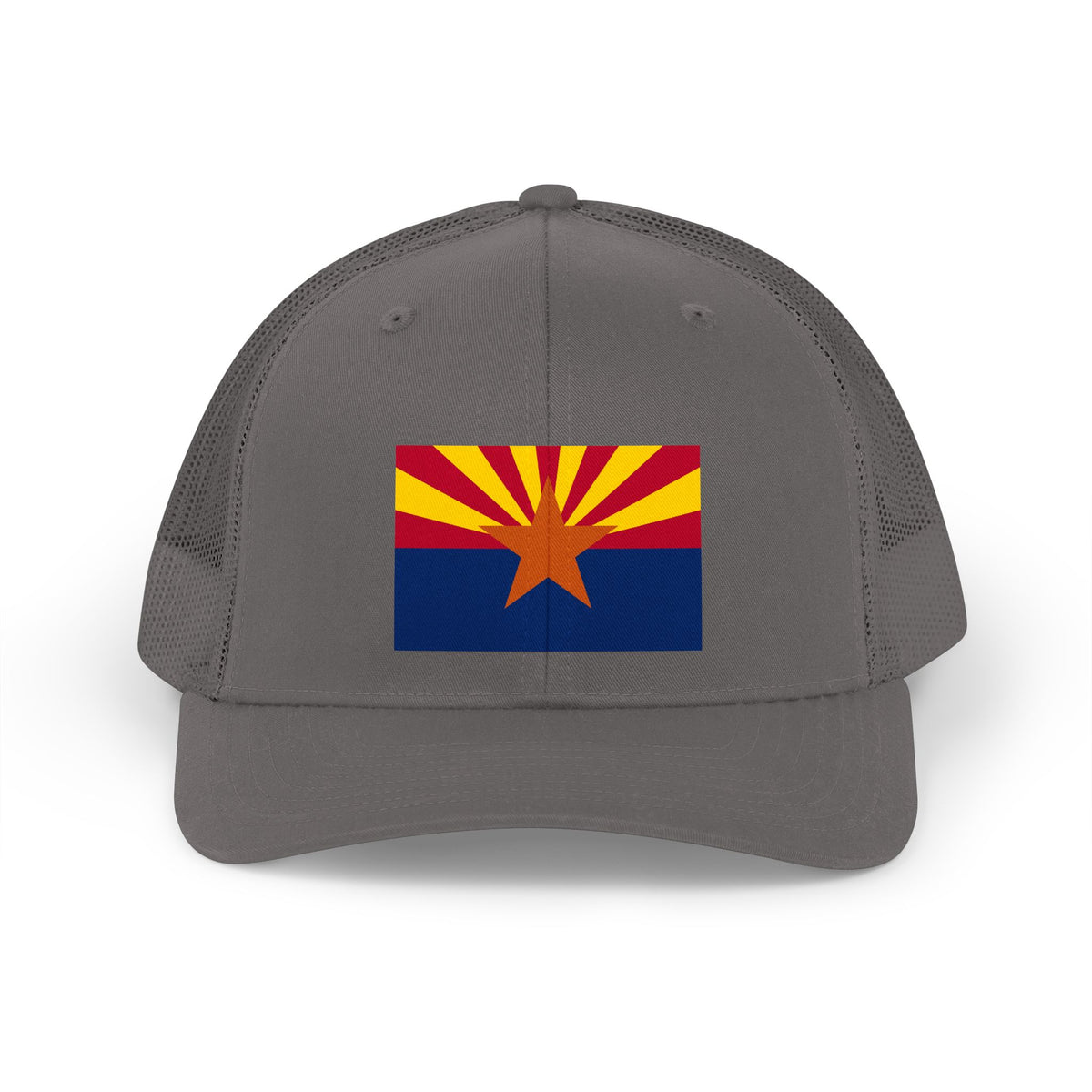 Arizona flag embroidered trucker hat - Charcoal, front view