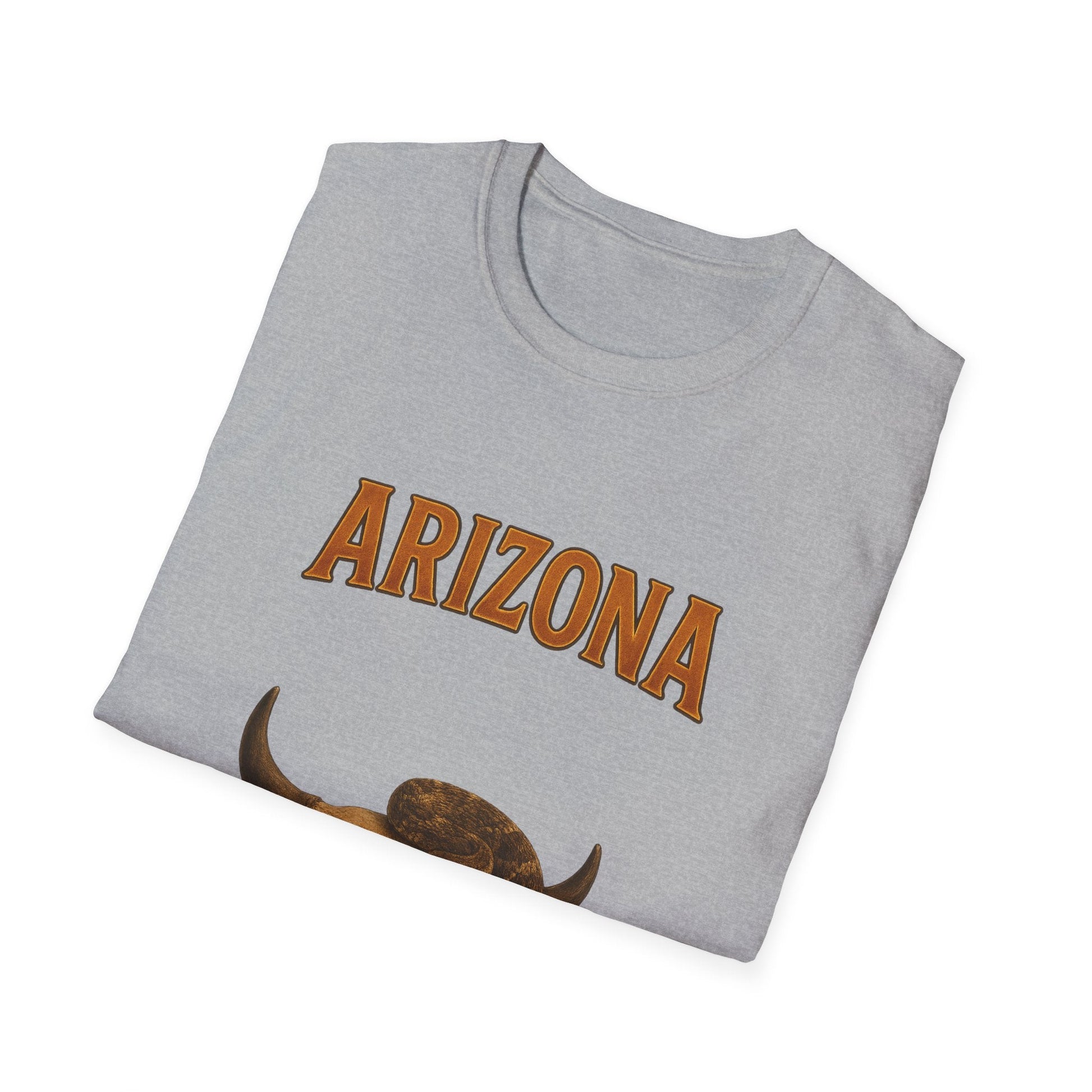 Folded gray Arizona graphic t-shirt featuring a bold design and soft fabric, ideal for casual wear.