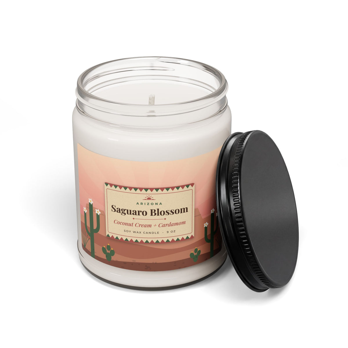 Saguaro Blossom Candle – Coconut Cream & Cardamom Arizona Soy Candle 9oz — back view
