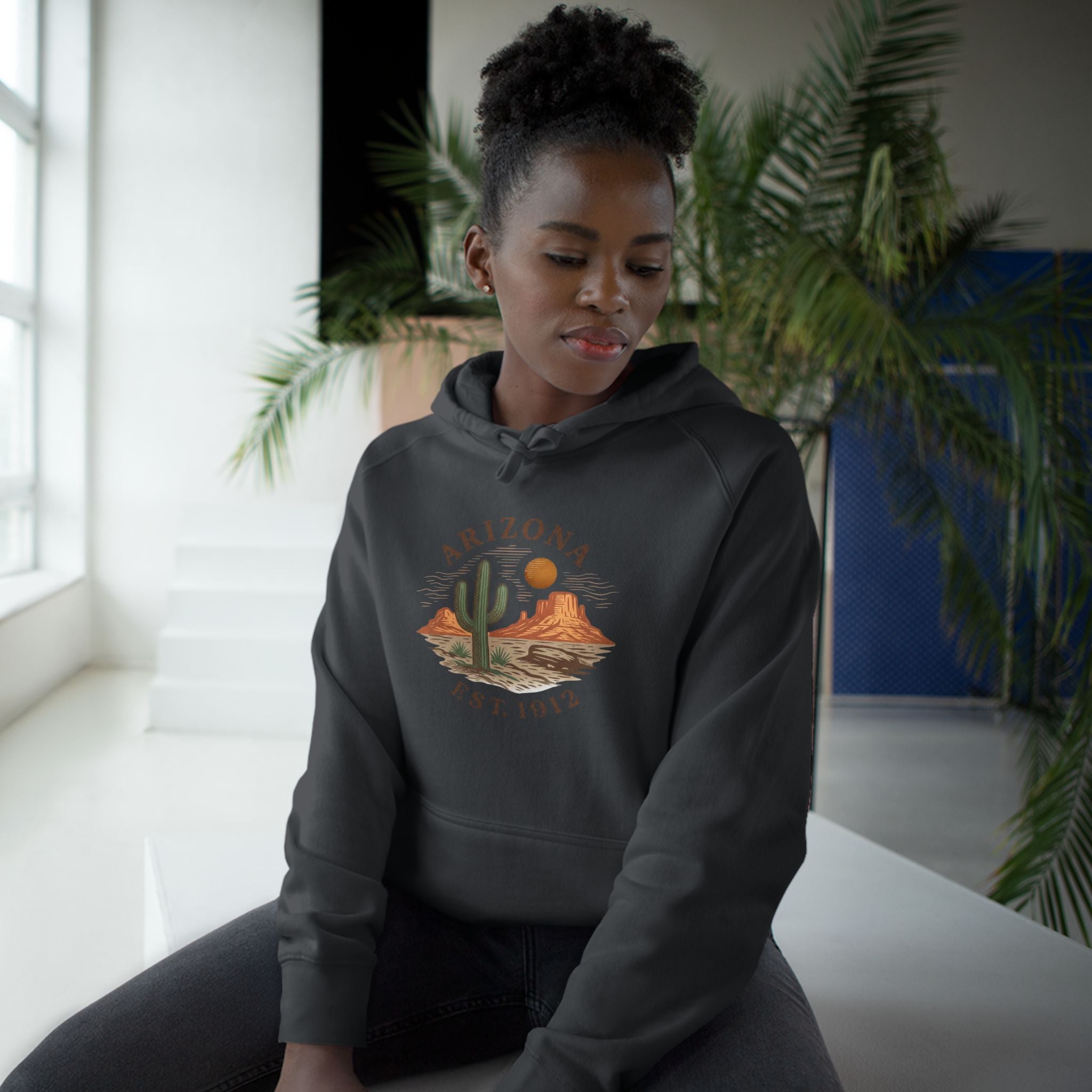 Arizona Desert Hoodie — Cactus Landscape "Est. 1912" Pullover
