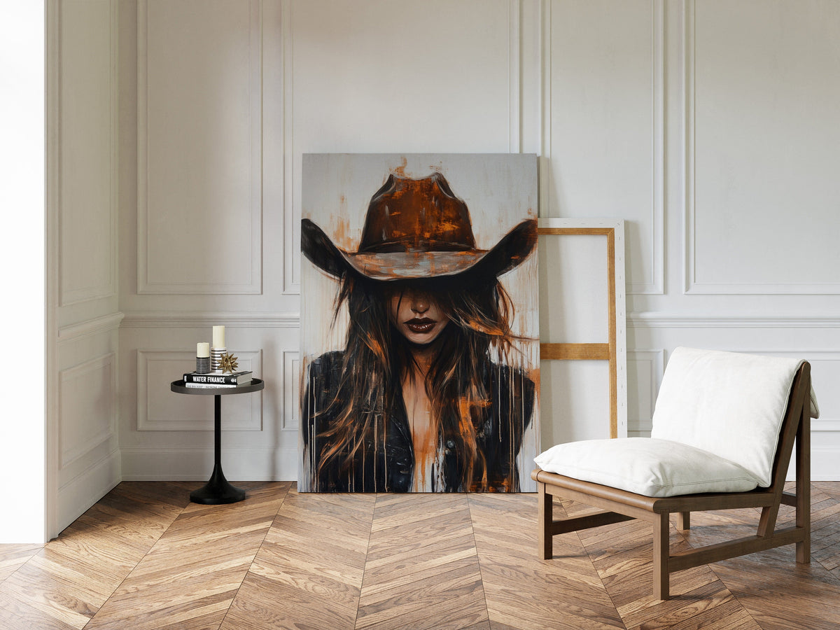 Cowgirl in Crimson modern Western cowgirl painting wall art, view 13