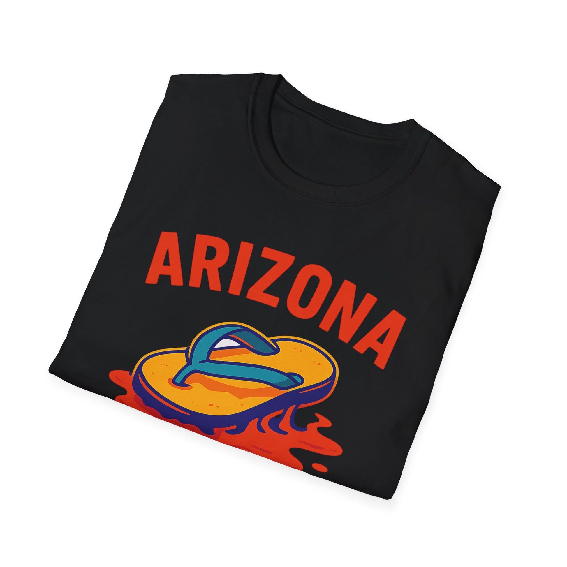 Arizona flip-flop summer t-shirt in black, featuring a colorful graphic design and playful theme.