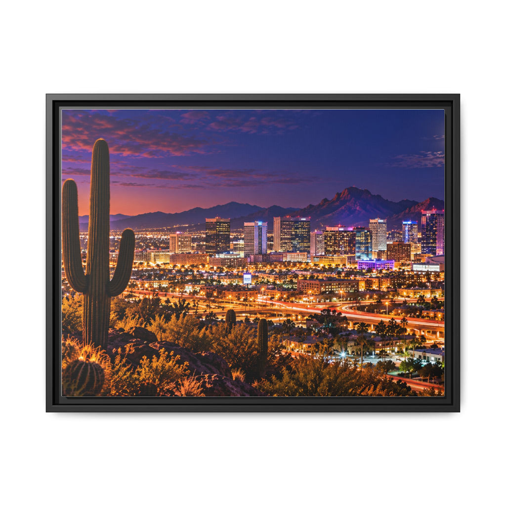 Phoenix Arizona skyline canvas print, framed city lights wall art