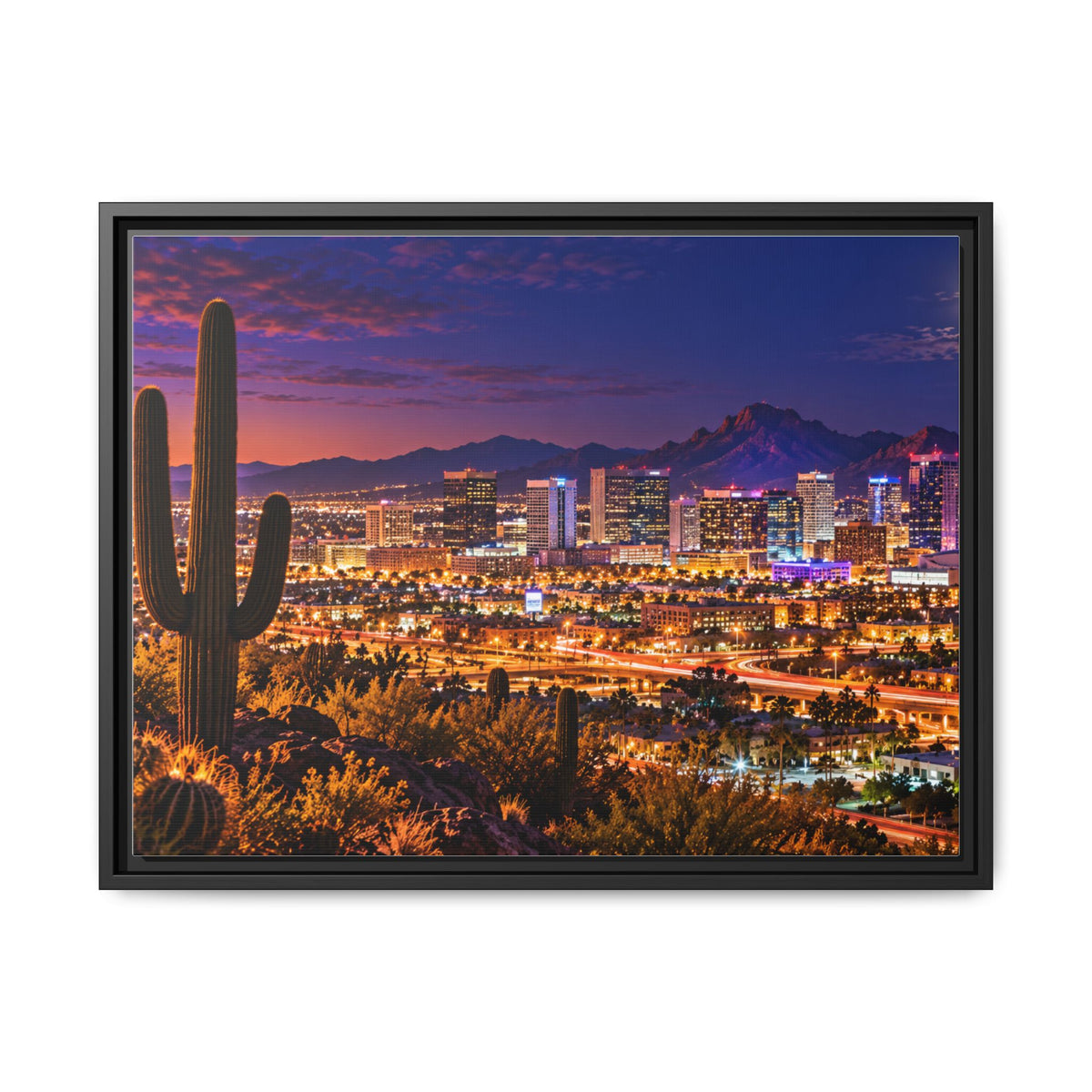 Phoenix Arizona skyline canvas print, framed city lights wall art