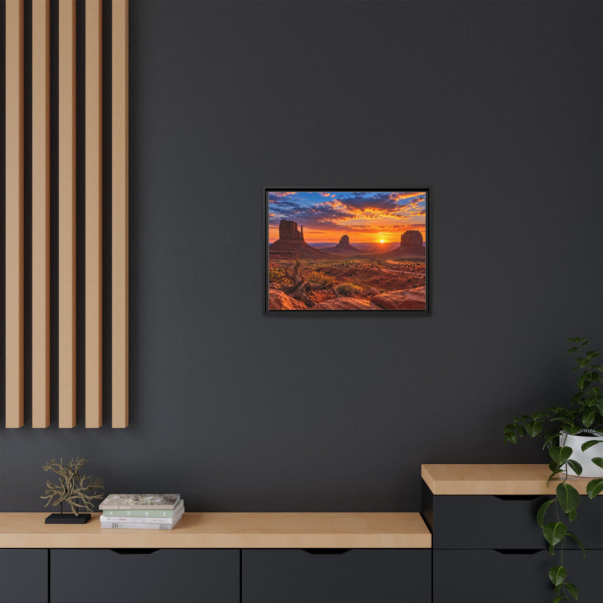 Monument Valley sunset framed canvas print, Arizona desert buttes wall art