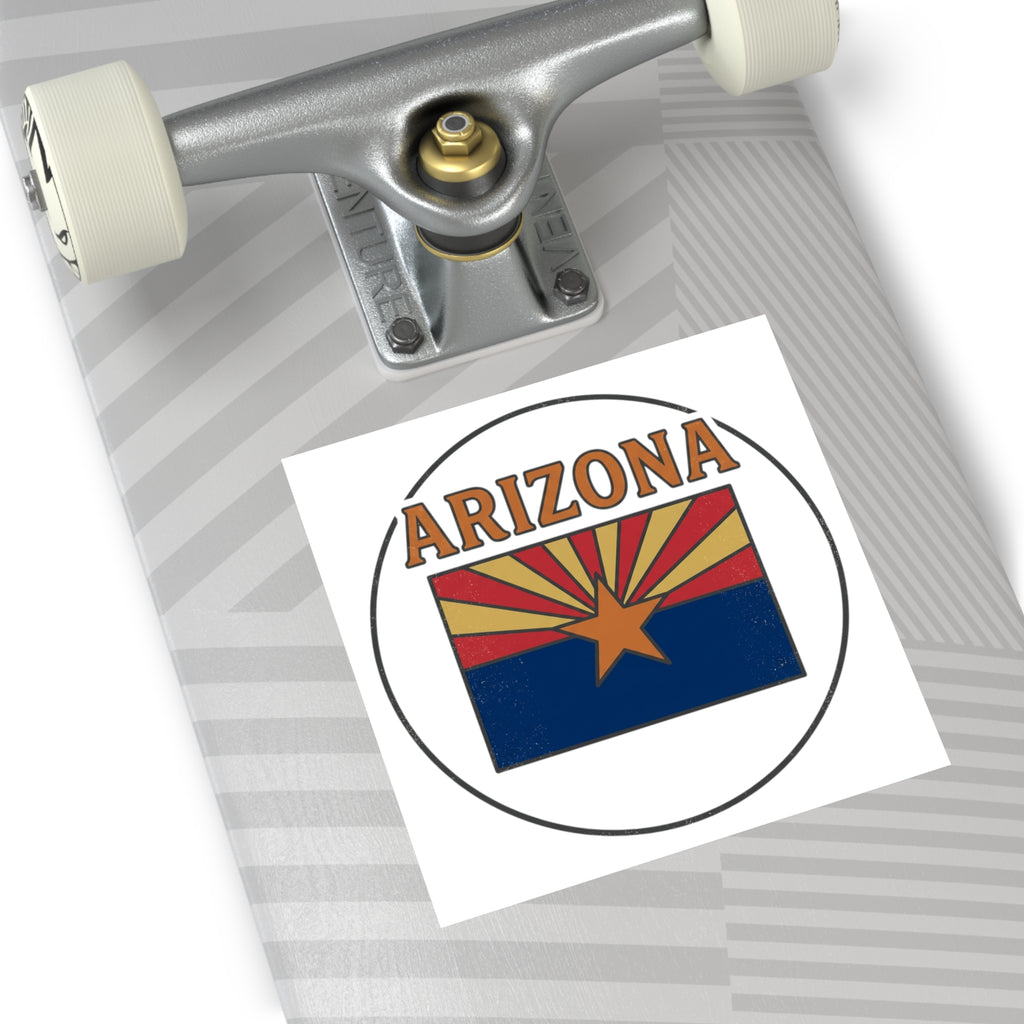 Arizona Flag Square Vinyl Sticker – Retro State Pride Decal — side view 2