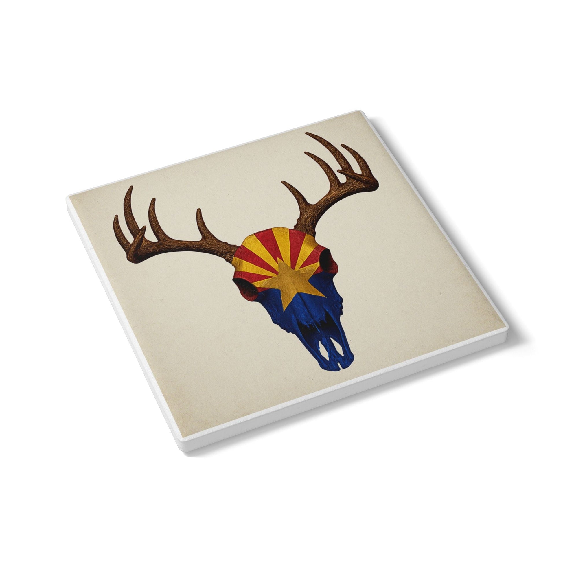 Arizona Skull Design Ceramic Coaster - Unique Rustic Drinkware for Home Decor Printify
