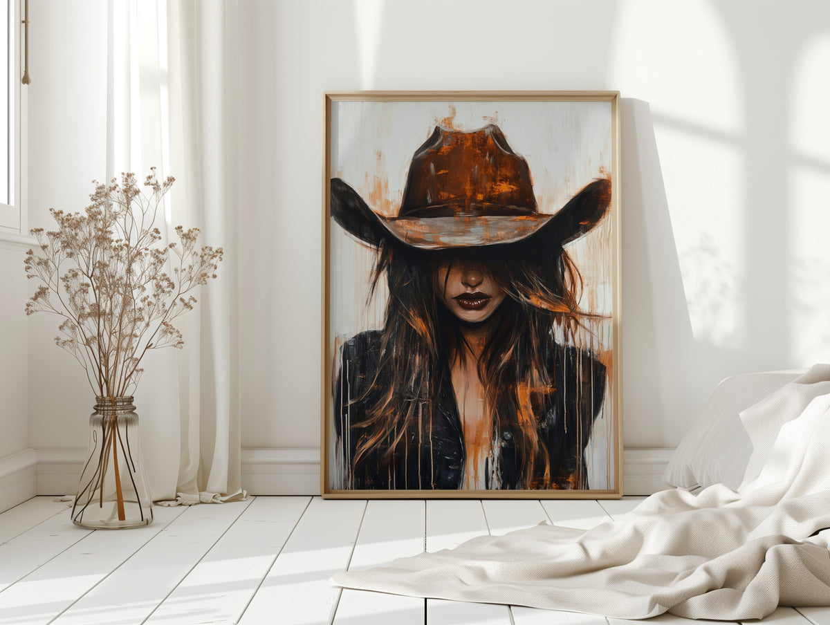 Cowgirl in Crimson modern Western cowgirl painting wall art, view 14