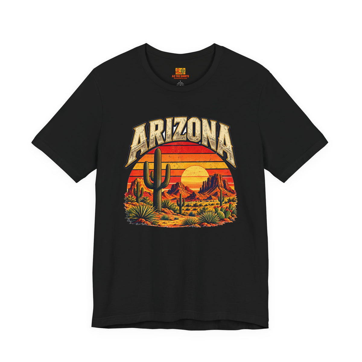 Arizona Saguaro Sunset T-Shirt in black, vintage desert cactus graphic tee