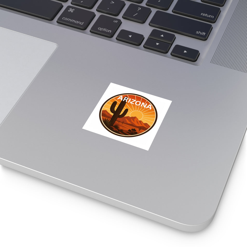 Arizona Desert Sunset Sticker — Square Vinyl Sticker with Saguaro Cactus — lifestyle view