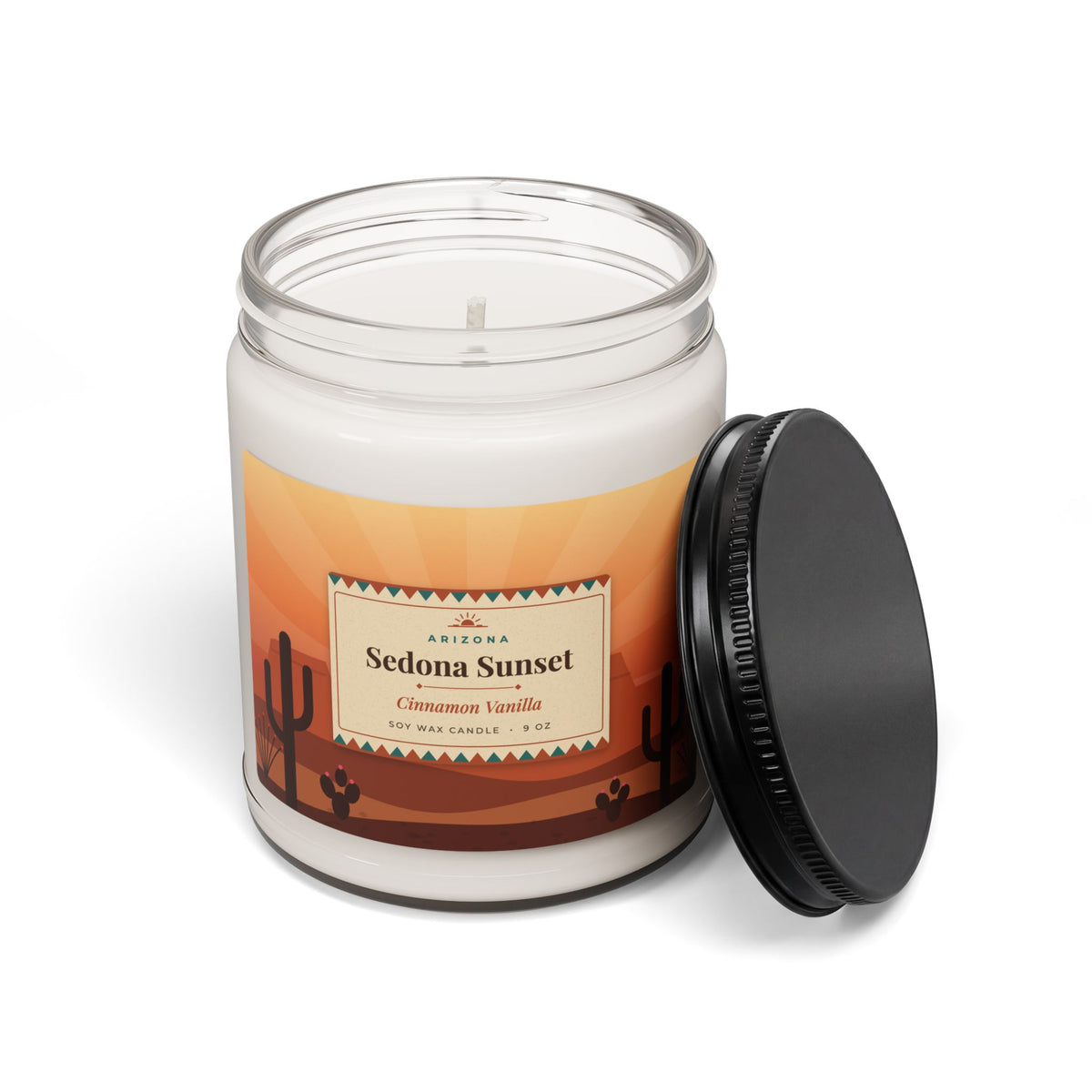 Sedona Sunset Candle – Cinnamon Vanilla Arizona Soy Candle 9oz — back view