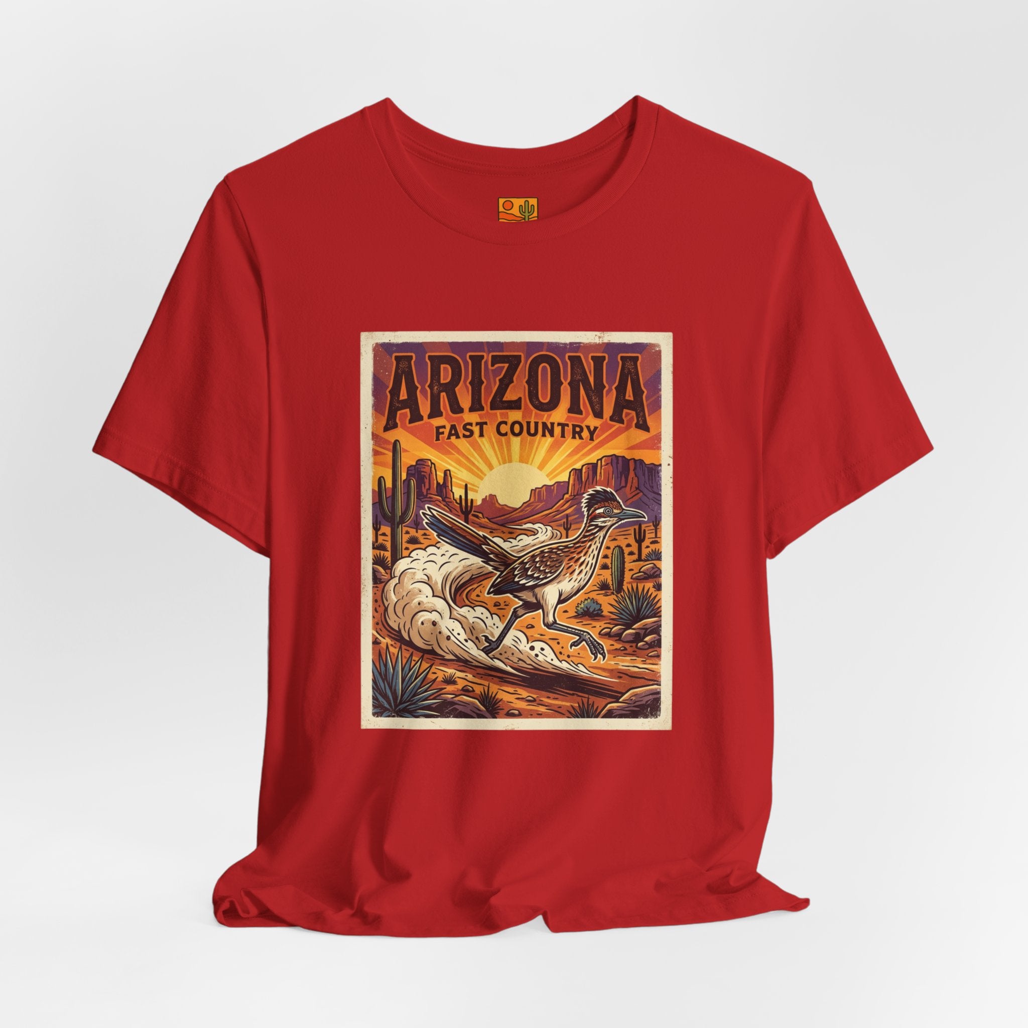 Arizona Fast Country Tee — Vintage Roadrunner Desert Graphic T-Shirt — side view 3