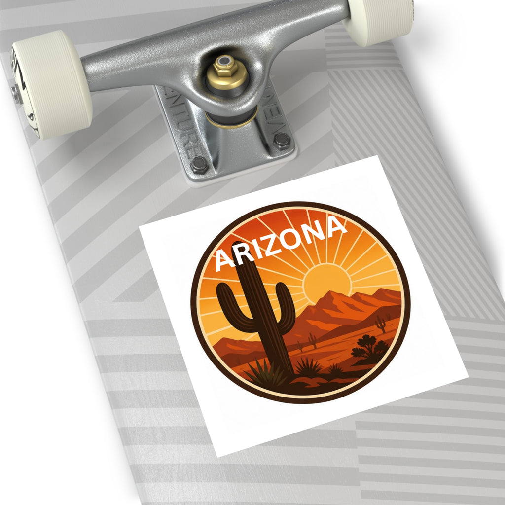 Arizona Desert Sunset Sticker — Square Vinyl Sticker with Saguaro Cactus — front view 2