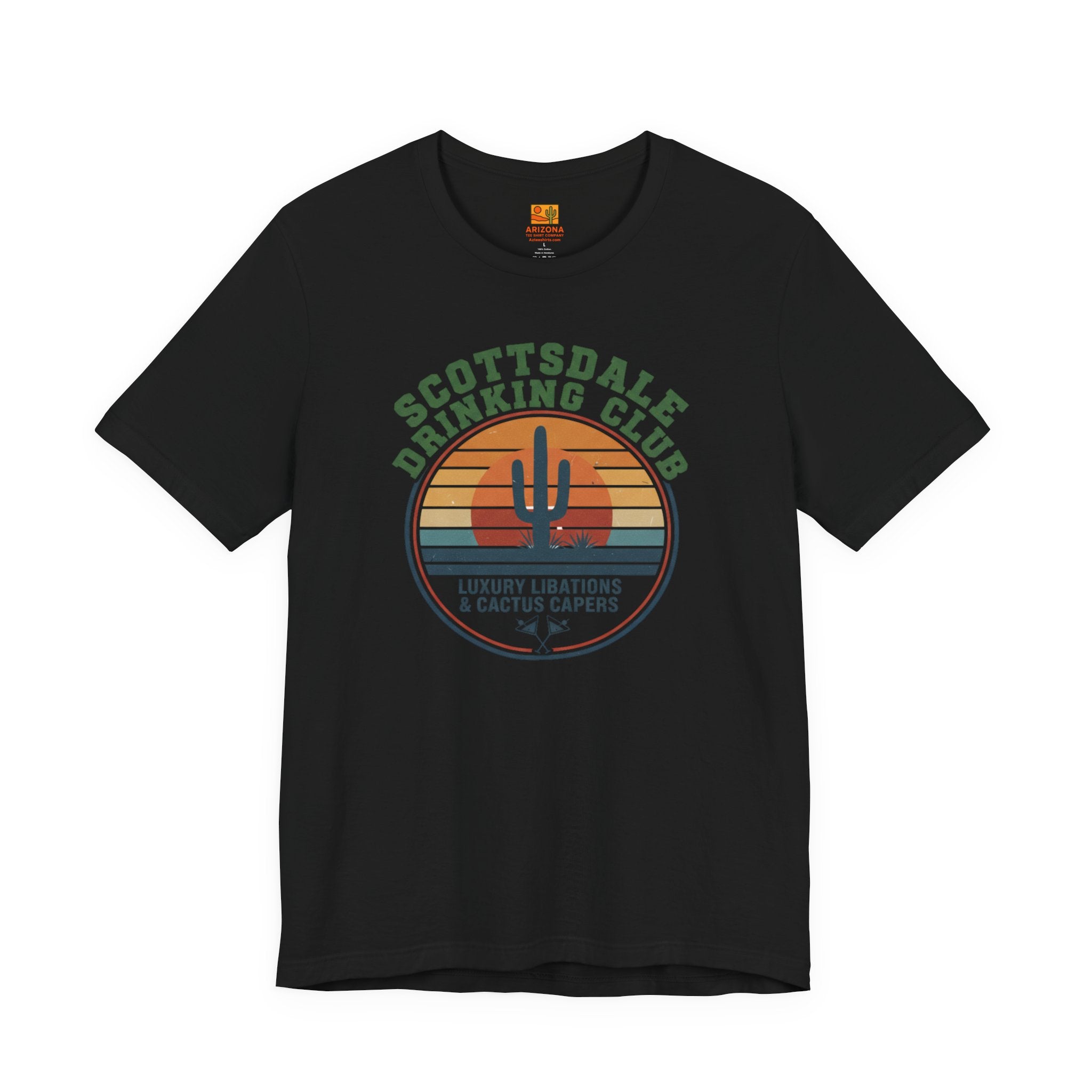 Scottsdale Drinking Club Retro Cactus Sunset Tee — lifestyle view