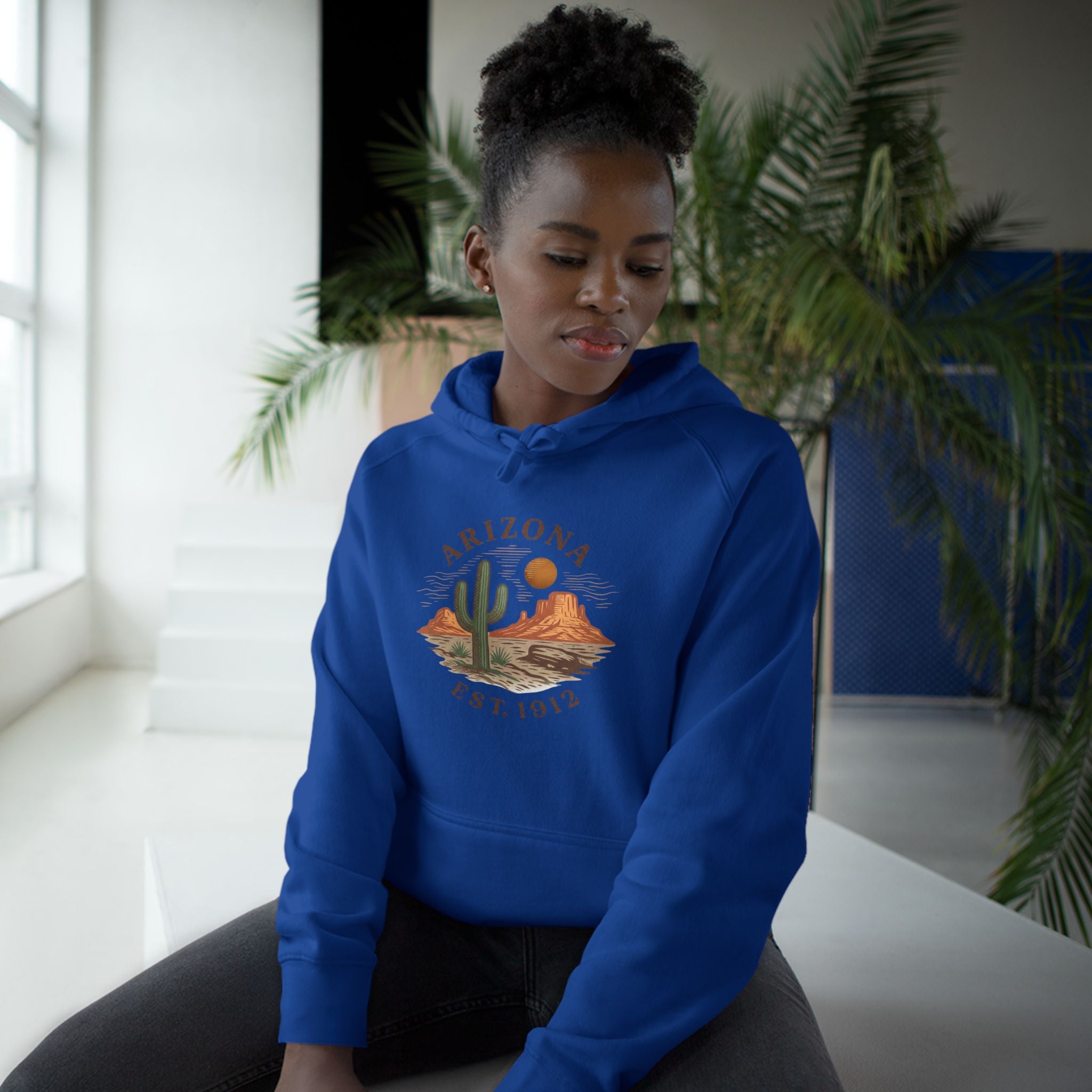 Arizona Desert Hoodie — Cactus Landscape "Est. 1912" Pullover
