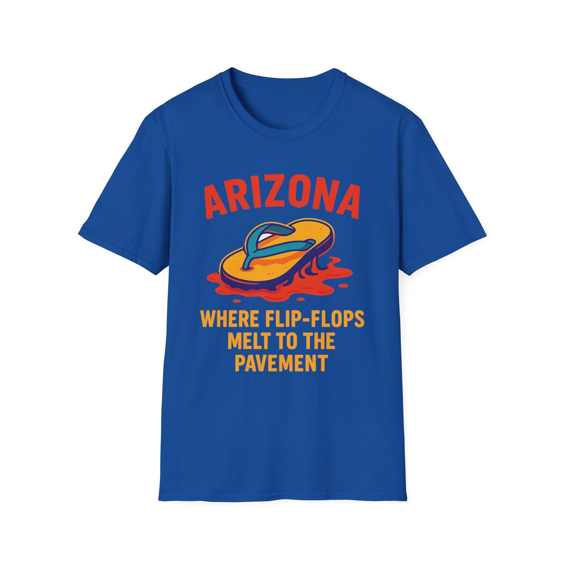 Blue Arizona flip-flop t-shirt featuring playful slogan for casual summer wear and beach outings.
