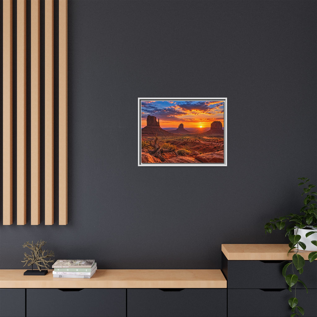 Monument Valley sunset framed canvas print, Arizona desert buttes wall art