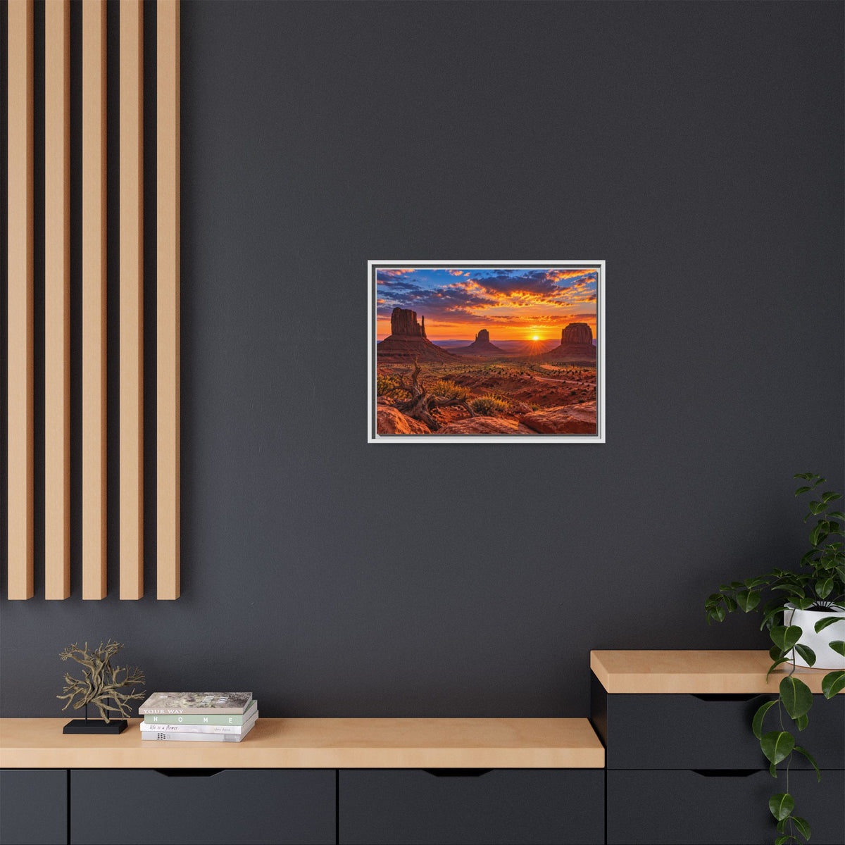 Monument Valley sunset framed canvas print, Arizona desert buttes wall art
