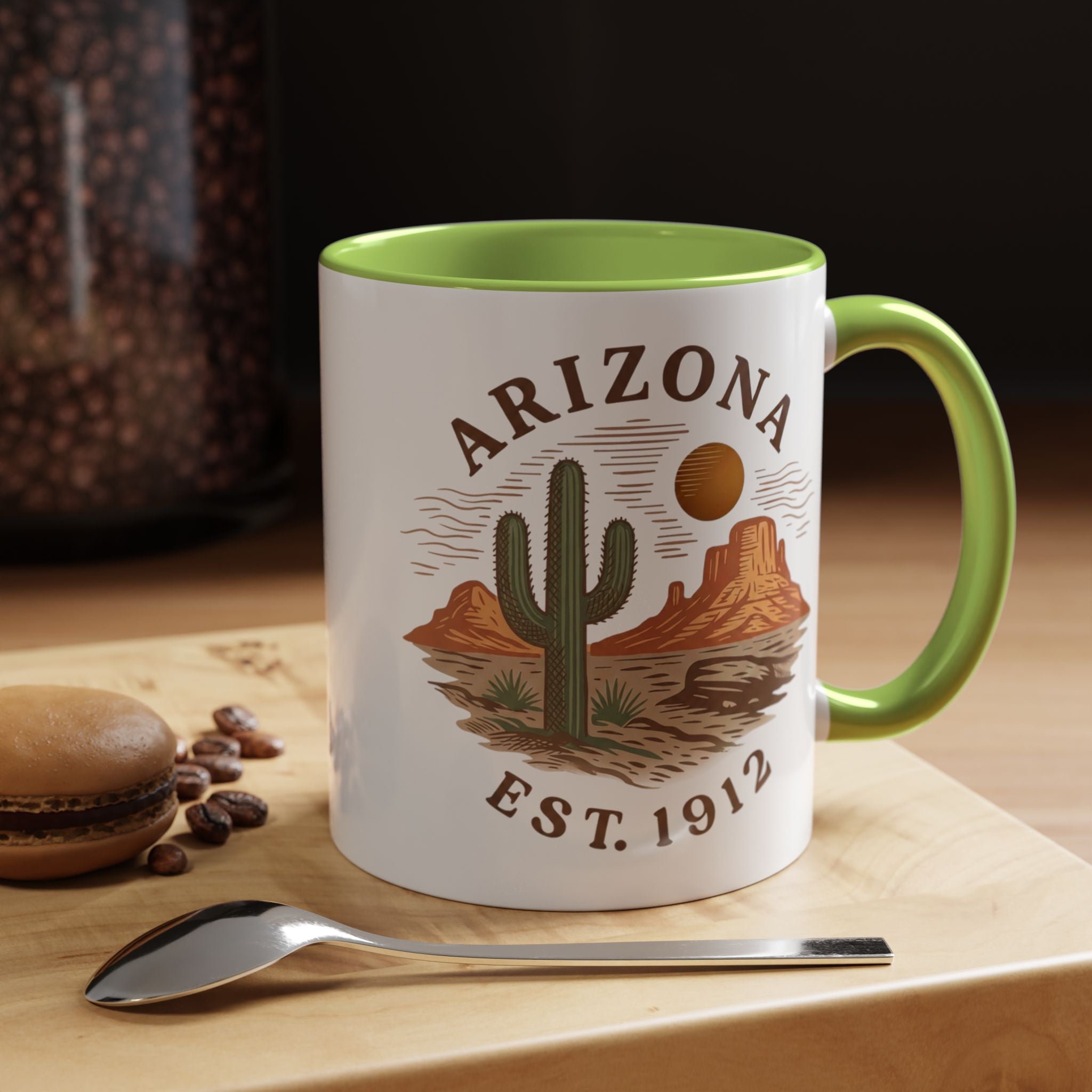Arizona Desert Coffee Mug – ‘Arizona Est. 1912’ Accent Ceramic Mug (11/15oz) — front view 2
