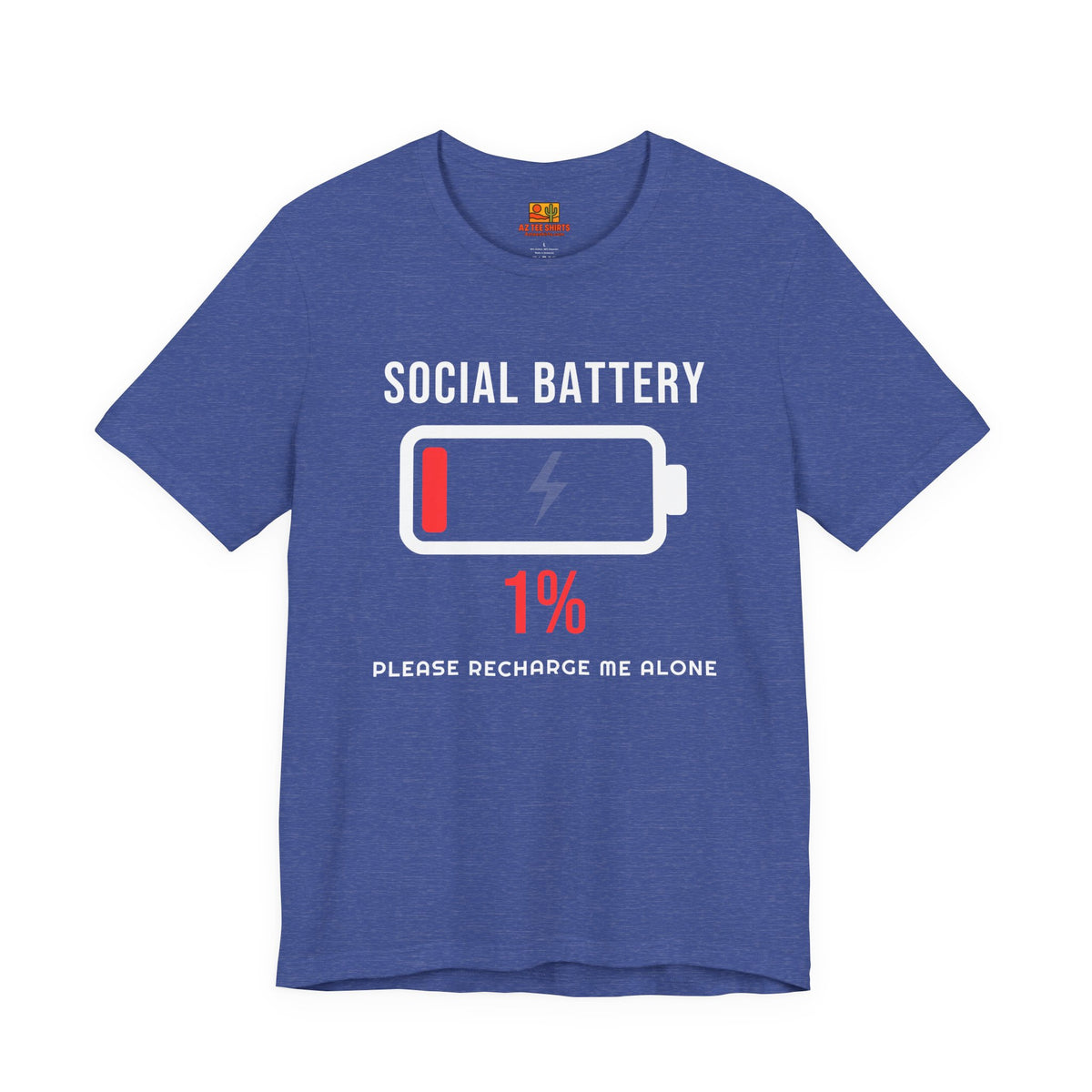 Social Battery 1% T-Shirt – Funny Introvert Low Battery Graphic Tee