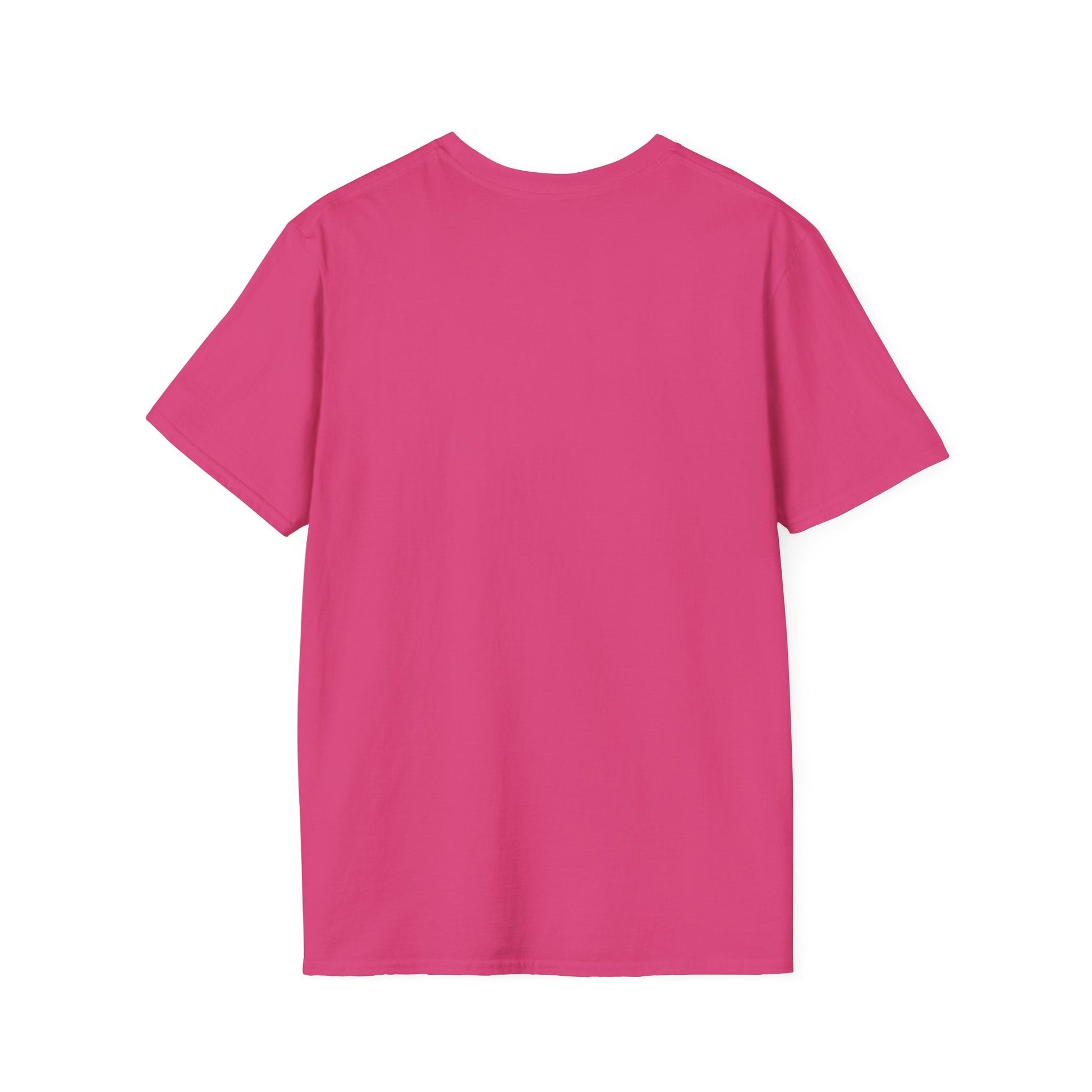 Back view of a pink unisex softstyle t-shirt ideal for casual wear and summer festivals.