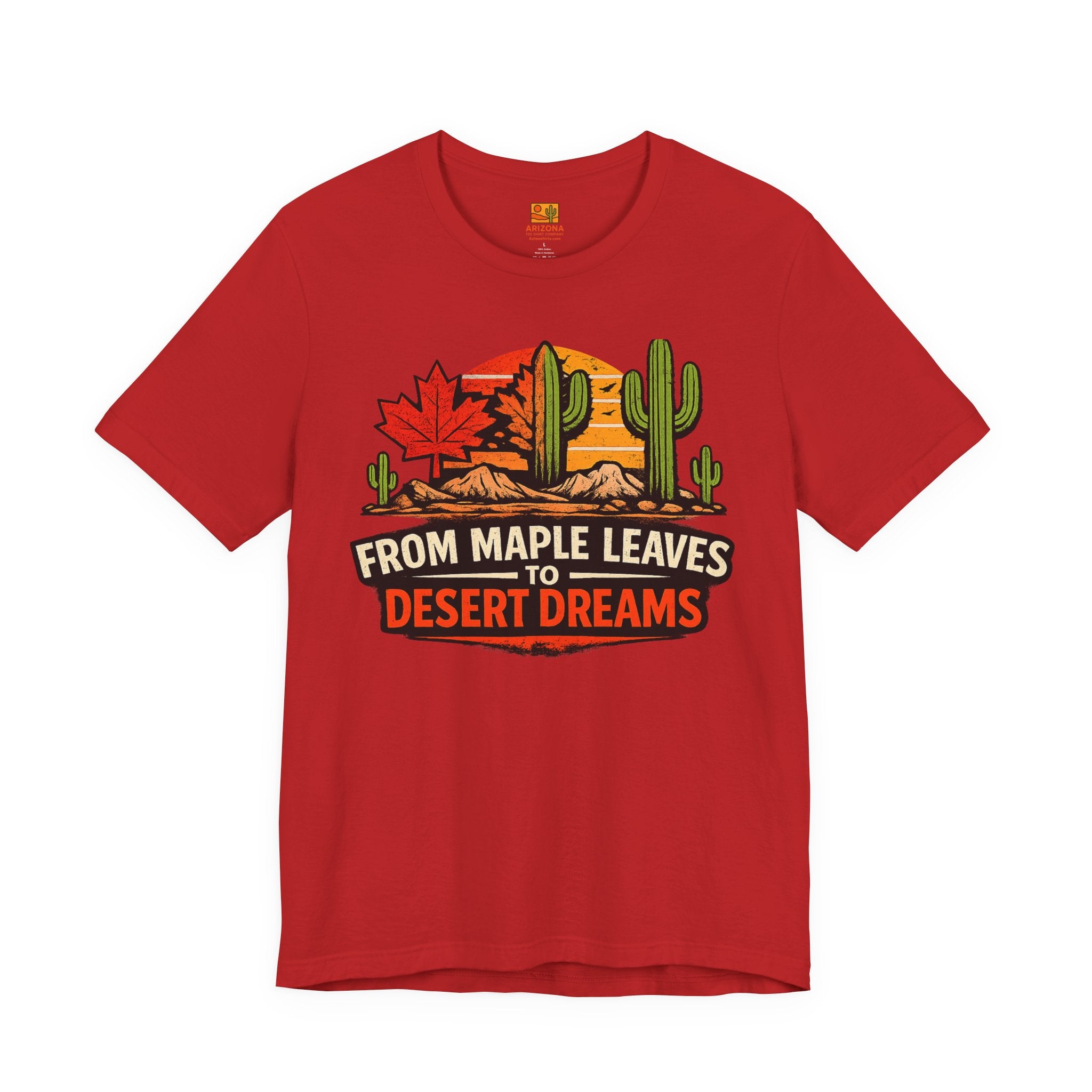 Maple Leaves to Desert Dreams T-Shirt — Nature-Inspired Scenic Tee — detail view
