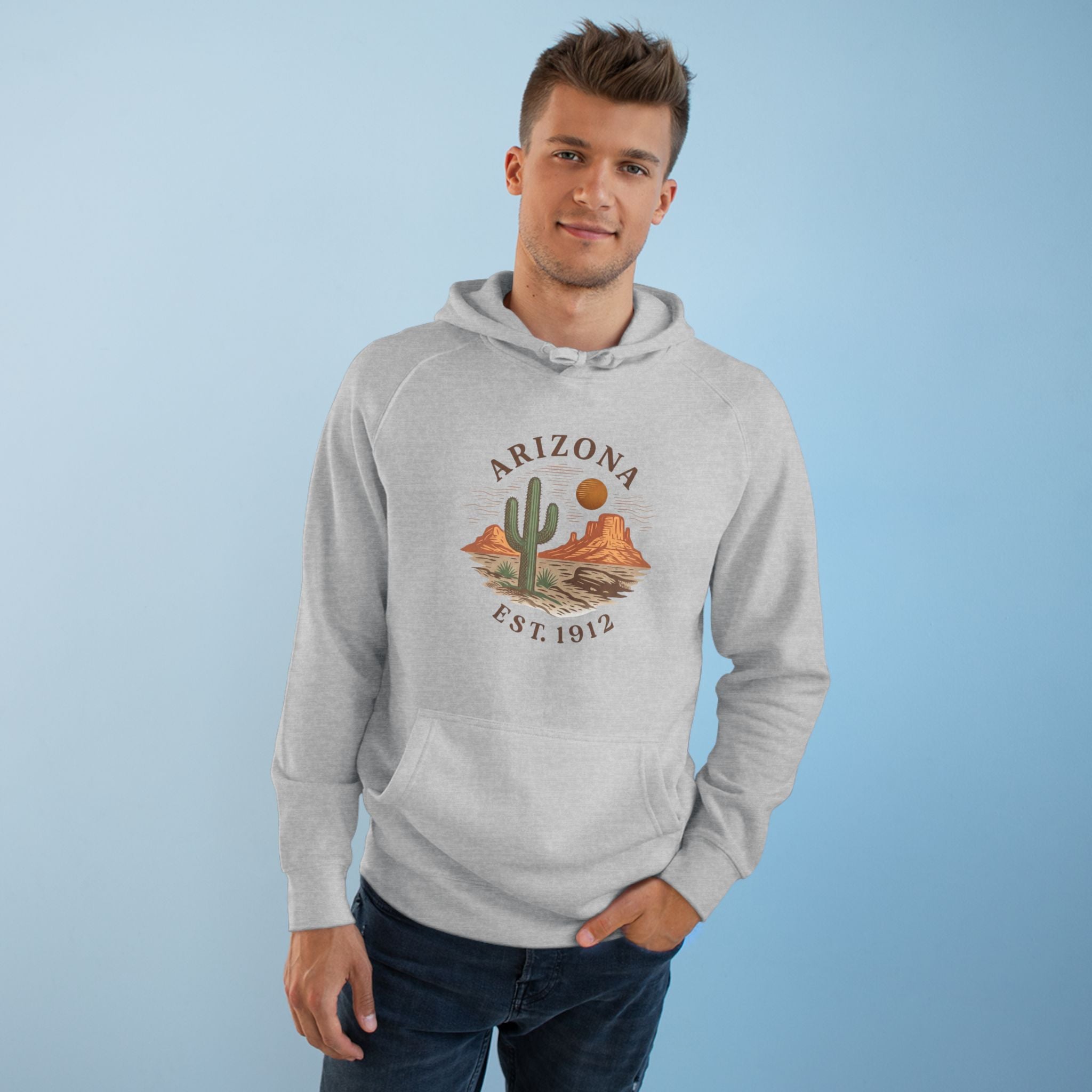 Arizona Desert Hoodie — Cactus Landscape "Est. 1912" Pullover