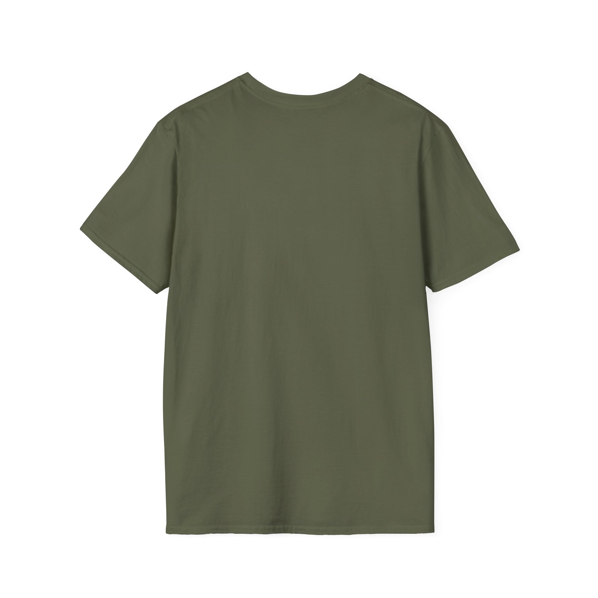 Back view of olive green unisex t-shirt, perfect for casual wear and beach days.