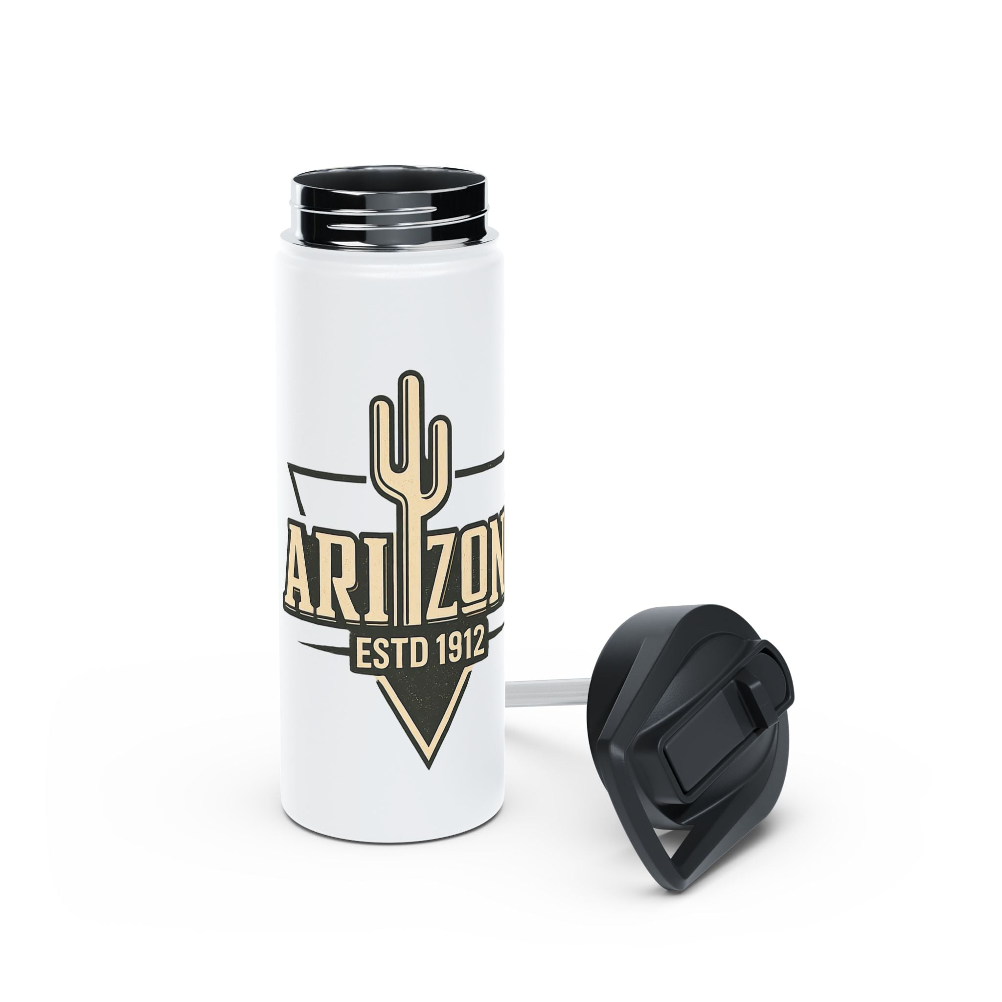 Arizona Cactus Stainless Steel Water Bottle — ESTD 1912 Travel Flask — detail view