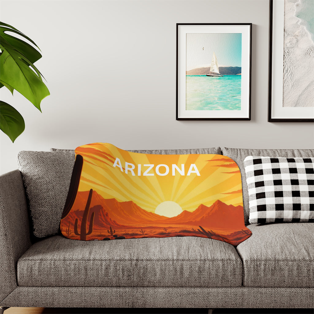 Arizona Desert Sherpa Blanket – Cozy Sunset Cactus Throw — front view