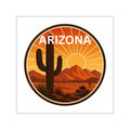 Arizona Desert Sunset Sticker — Square Vinyl Sticker with Saguaro Cactus — front view
