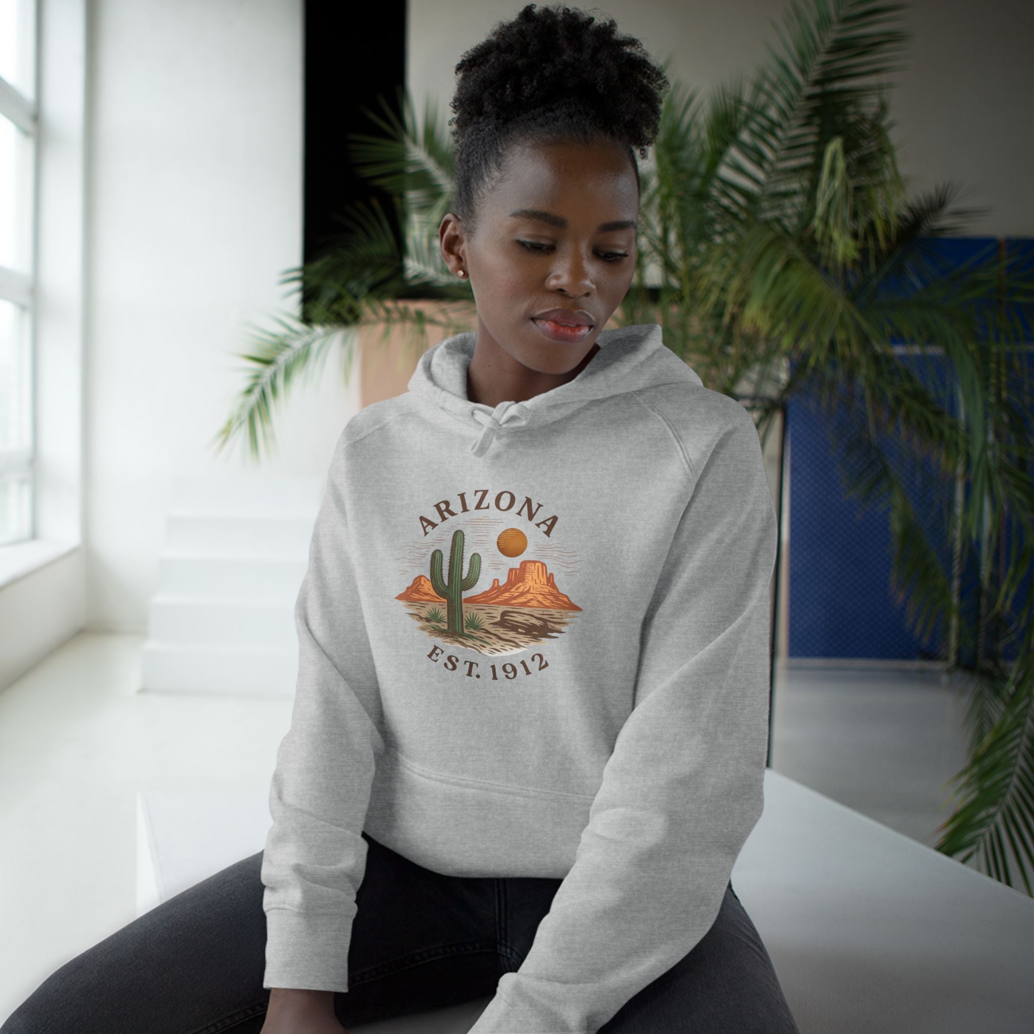 Arizona Desert Hoodie — Cactus Landscape "Est. 1912" Pullover
