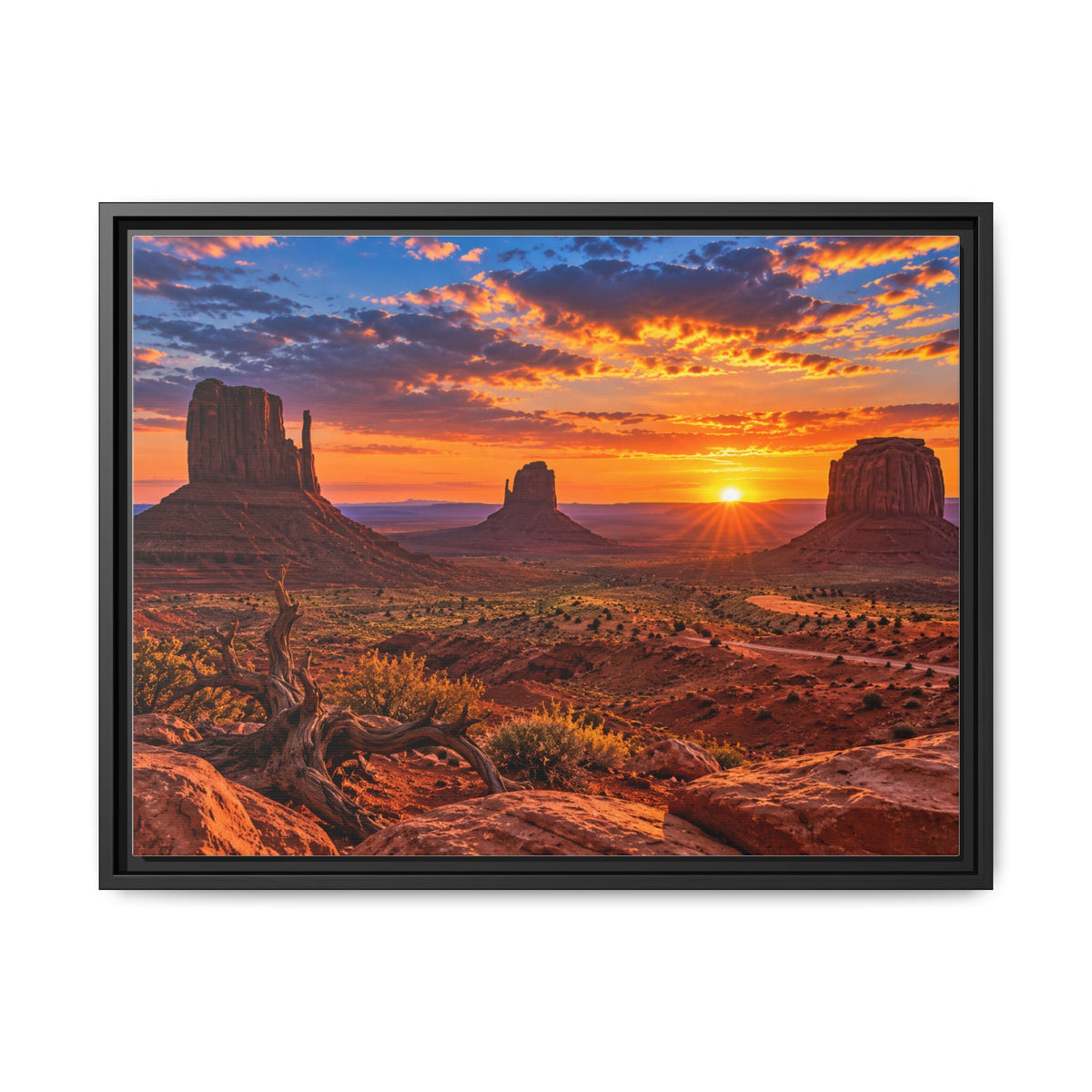 Monument Valley at sunset canvas print with red rock buttes, framed Southwest wall art