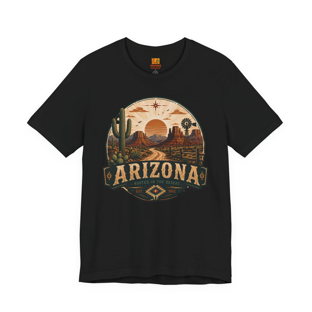 Arizona Desert Tee — Retro Sunset Cactus Arizona T-Shirt — lifestyle view