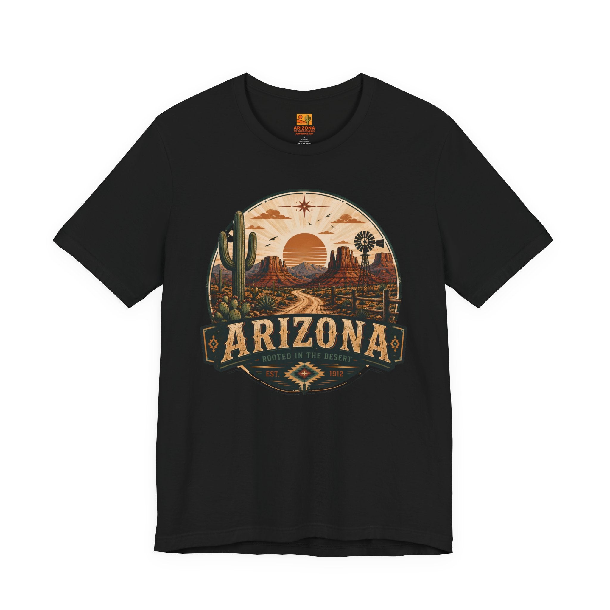 Arizona Desert Tee — Retro Sunset Cactus Arizona T-Shirt — lifestyle view
