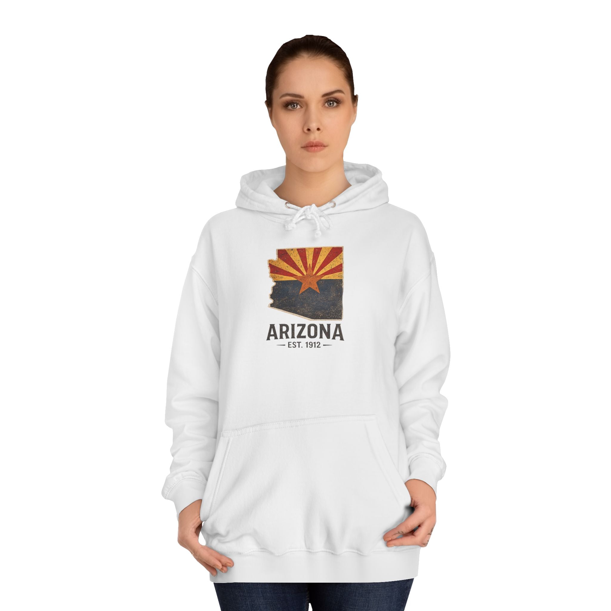 Arizona State Flag Pullover Hoodie — Vintage 'Arizona Est. 1912' Graphic Sweatshirt — front view 2