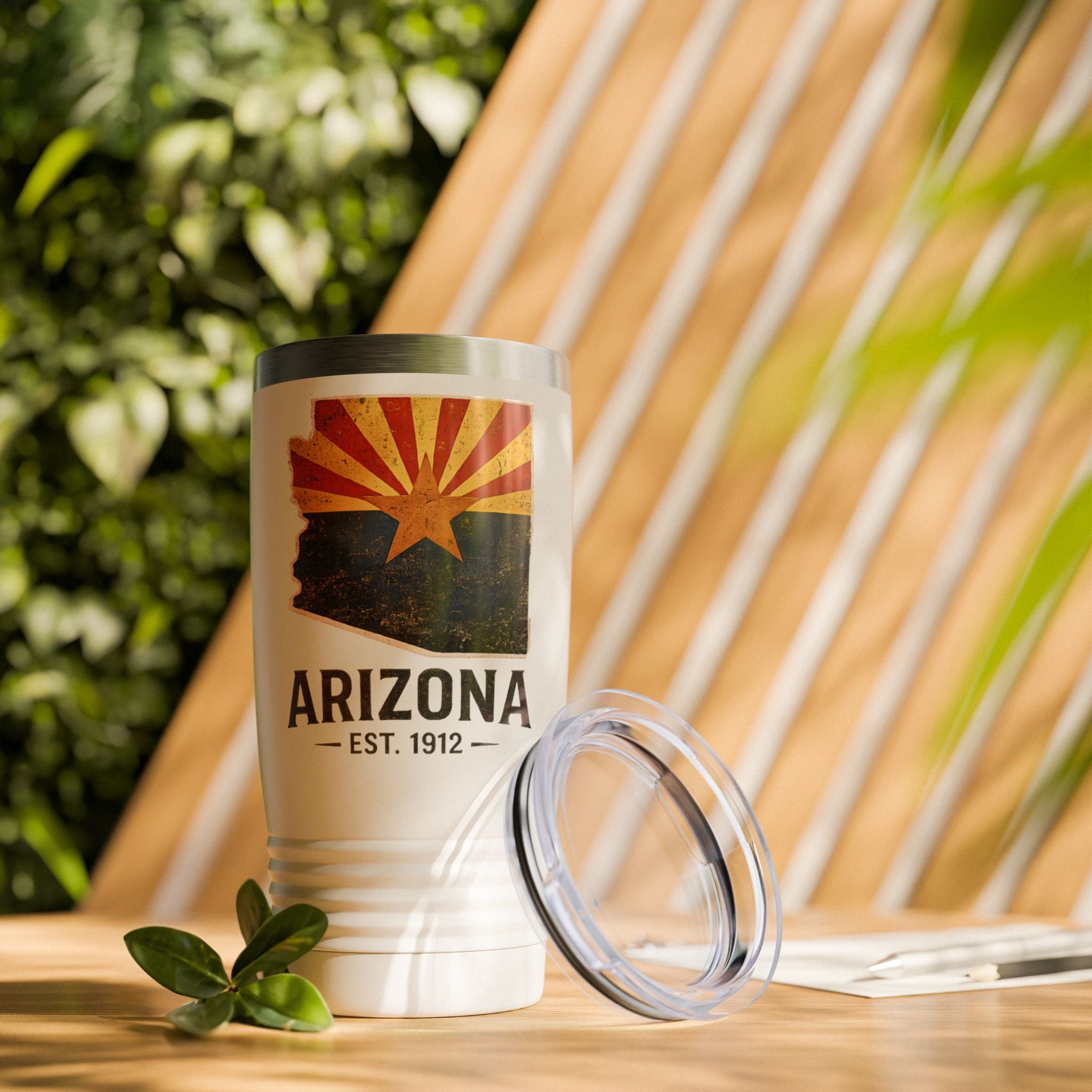 Arizona State Outline 20oz Tumbler — Vintage Flag Design — detail view