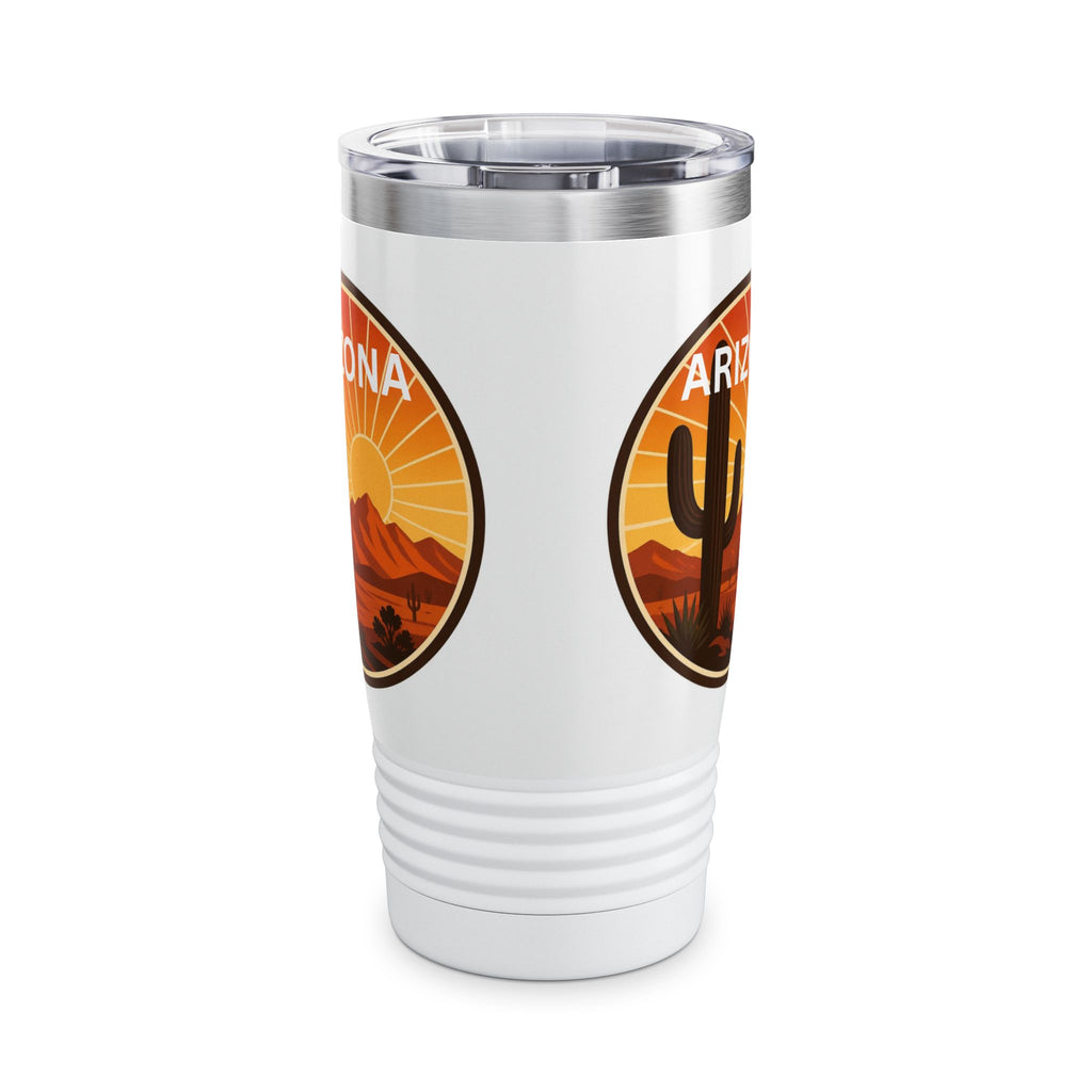 Arizona Sunset Tumbler — 20oz Desert Cactus Travel Mug — detail view