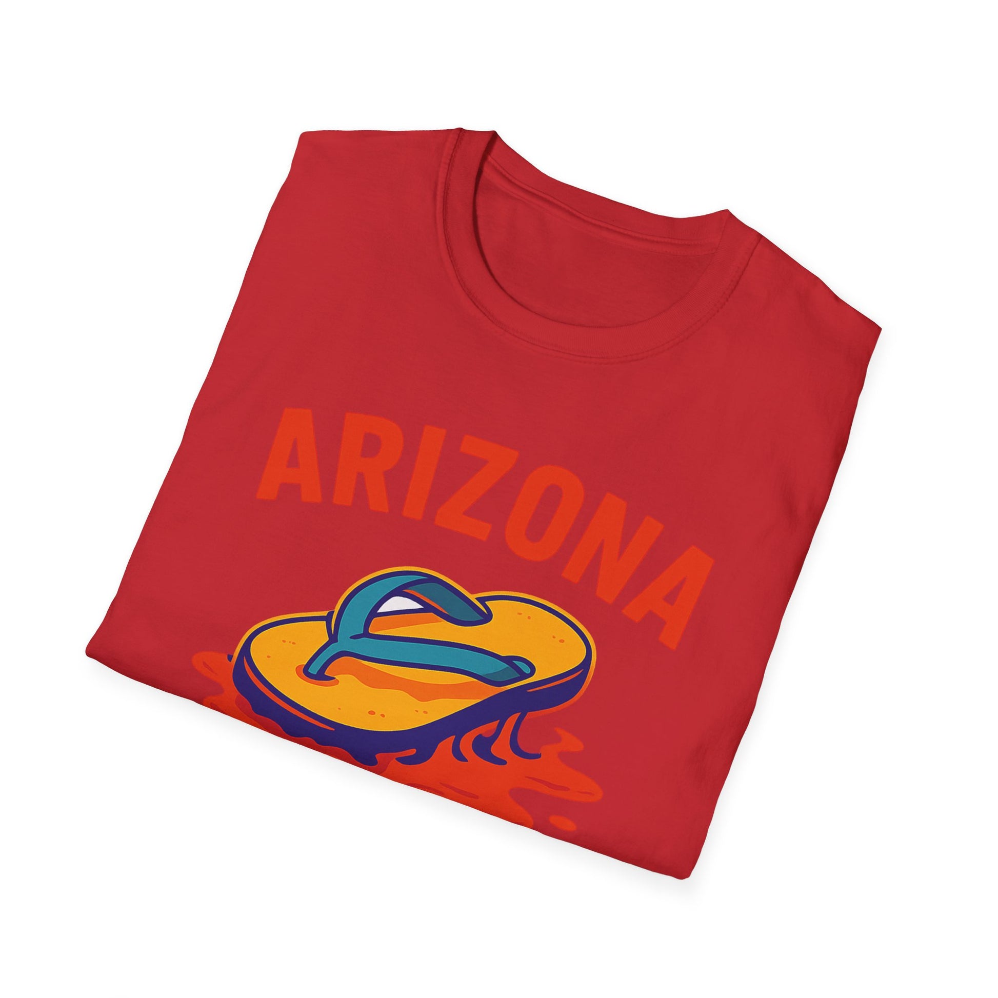 Arizona flip-flop summer t-shirt in red, featuring playful design, perfect for casual beach day outfits.