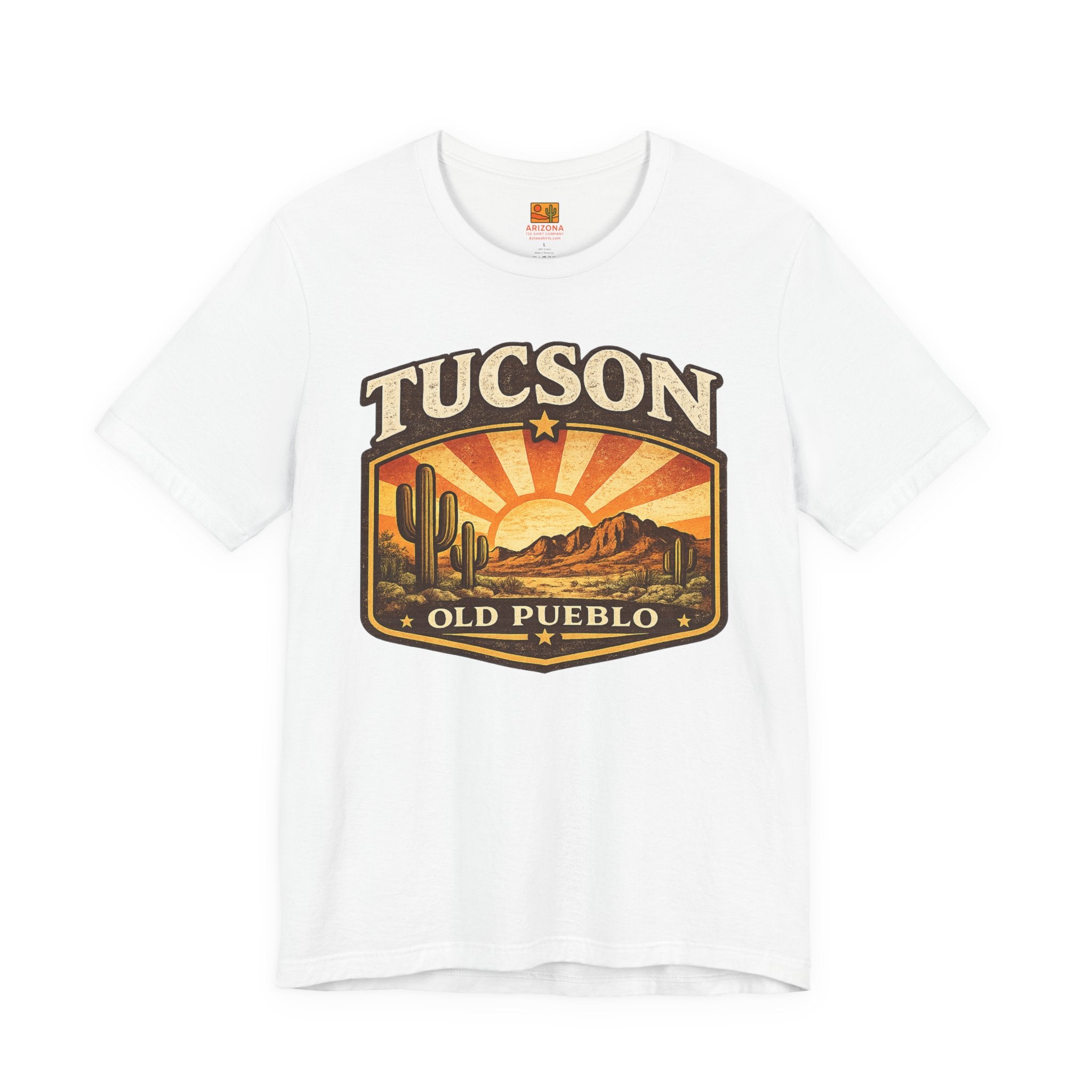 Tucson Vintage Sunset Tee — 'Old Pueblo' Desert Graphic T-Shirt — back view 2