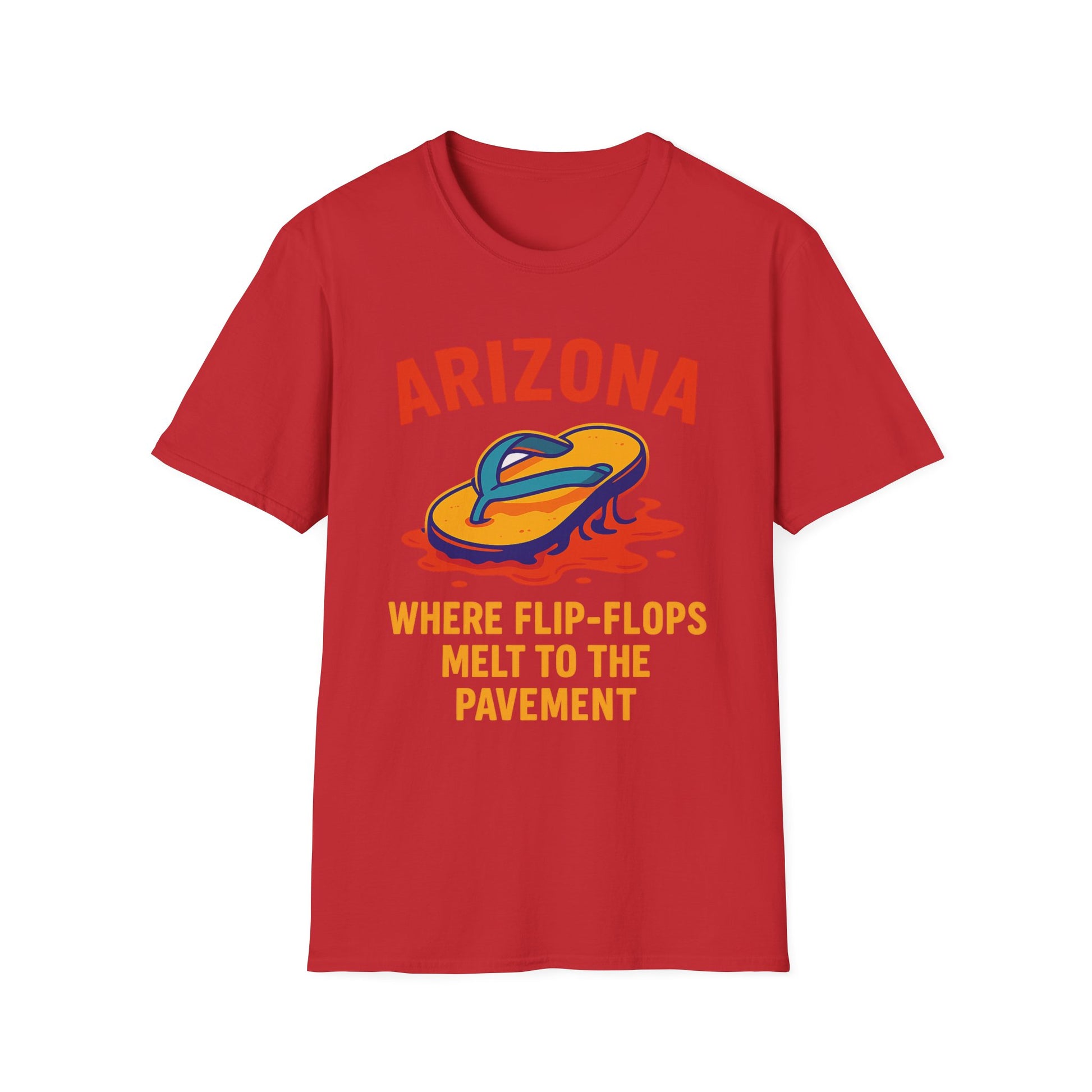 Arizona flip-flop themed summer t-shirt in red, perfect for beach days and casual outings.