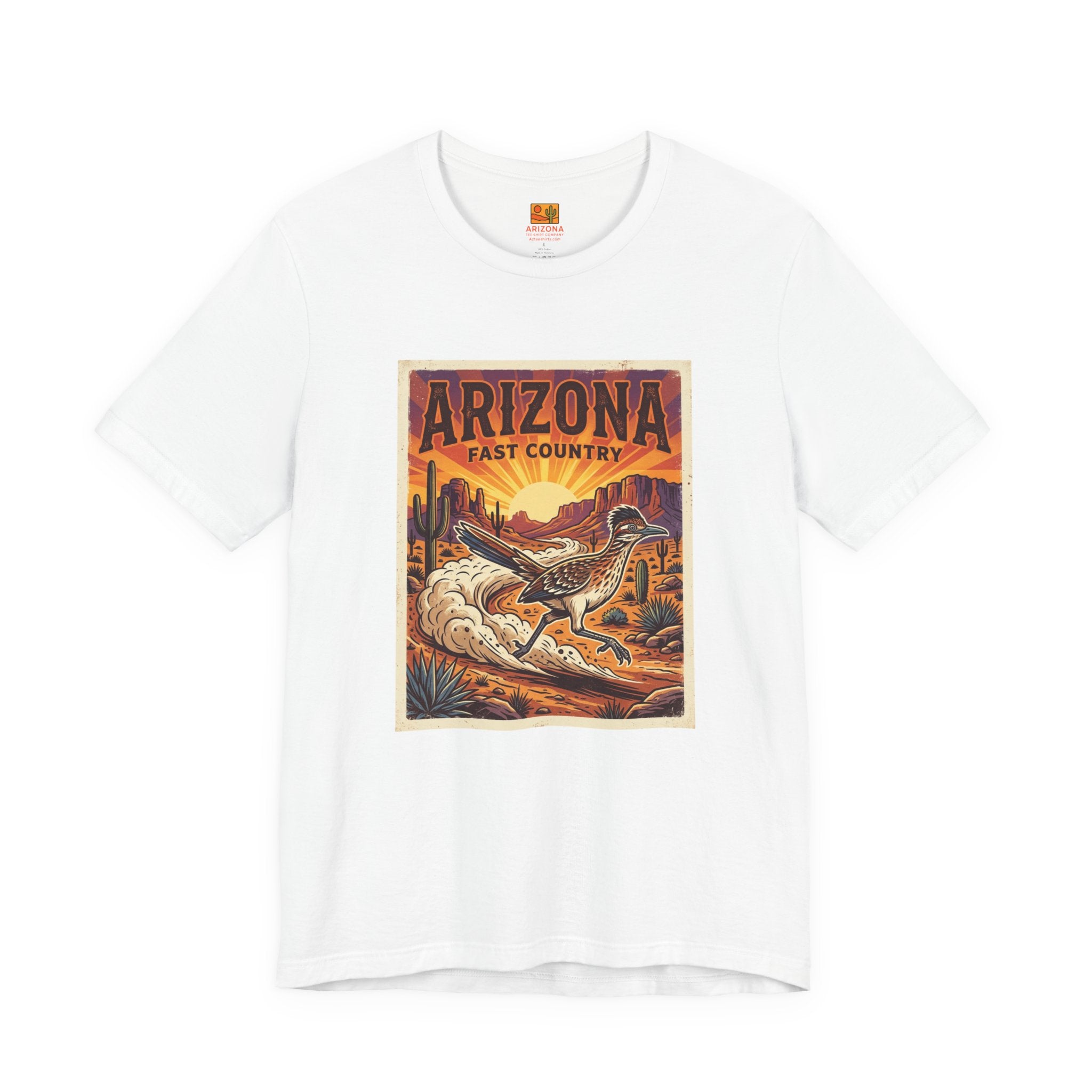 Arizona Fast Country Tee — Vintage Roadrunner Desert Graphic T-Shirt — back view