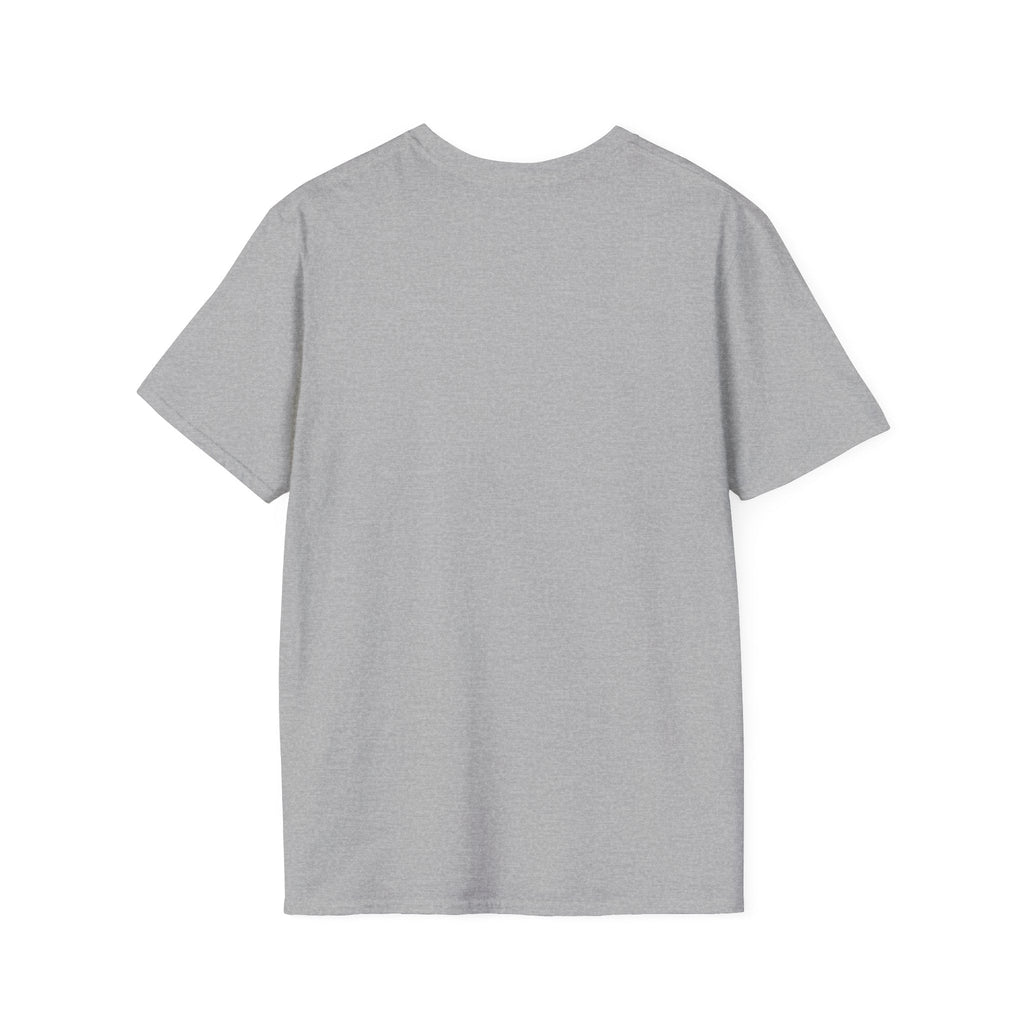 Back view of a gray unisex softstyle t-shirt, perfect for casual and semi-formal occasions.