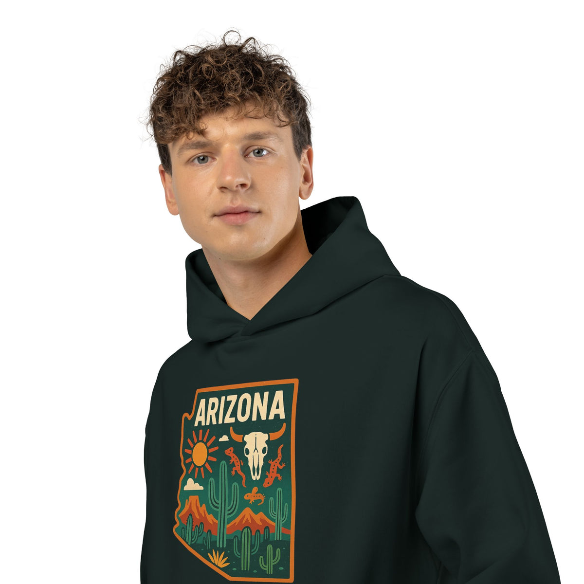 Arizona Desert Hoodie — State Outline Badge Pullover — detail view