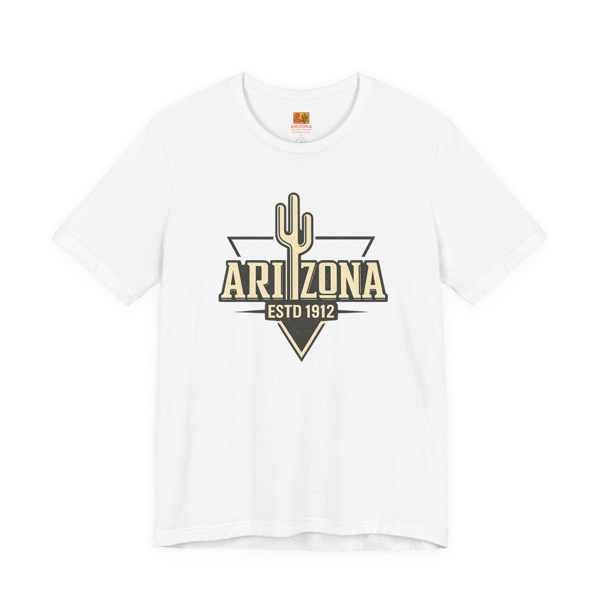 Arizona Cactus Vintage Logo Tee — ESTD 1912 Desert Graphic T-Shirt — side view