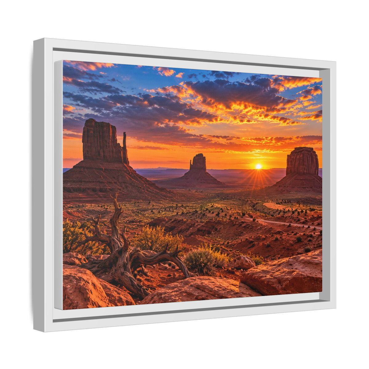 Monument Valley sunset framed canvas print, Arizona desert buttes wall art