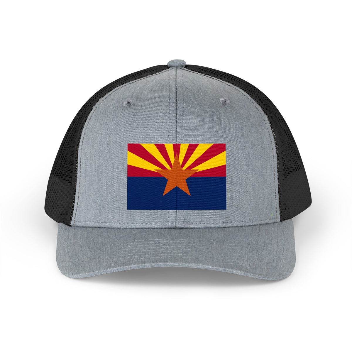 Arizona flag embroidered trucker hat - Heather Grey/Black, front view