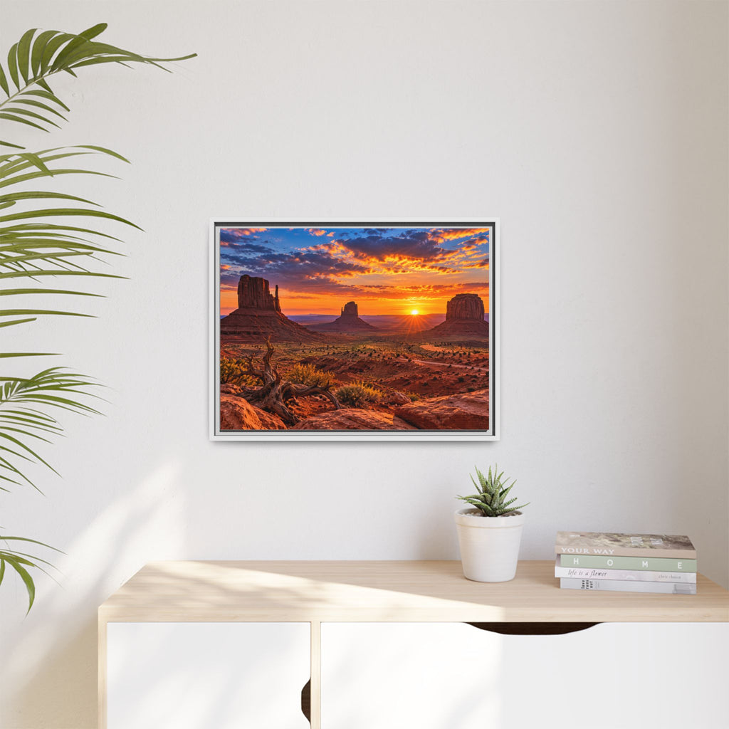 Framed Monument Valley canvas print, Arizona desert sunset
